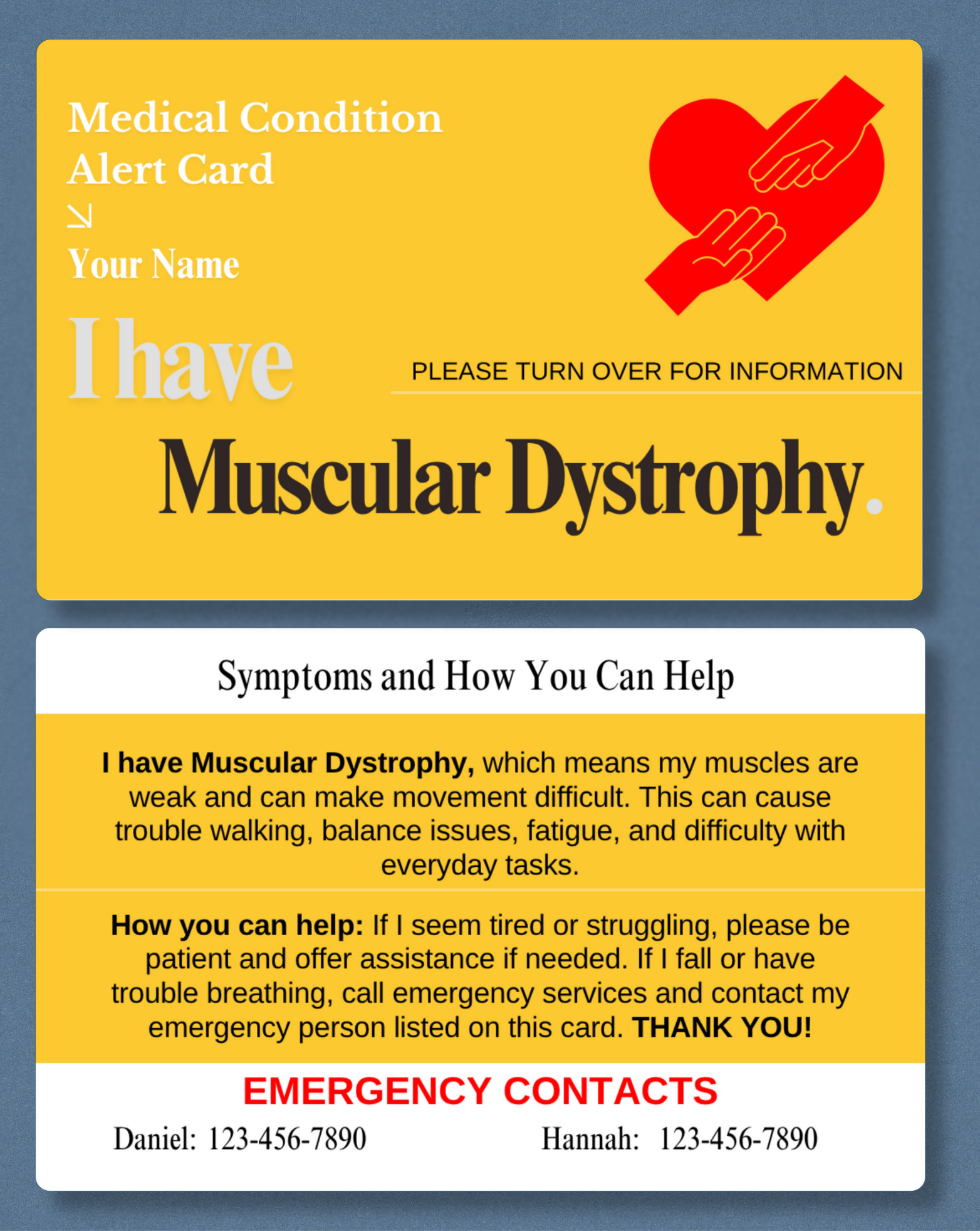 Muscular Dystrophy Medical Alert Card