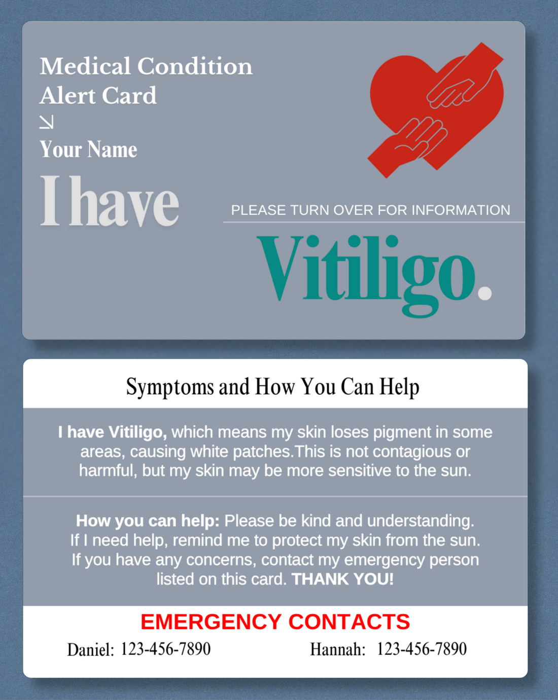 Vitiligo Medical Alert Card