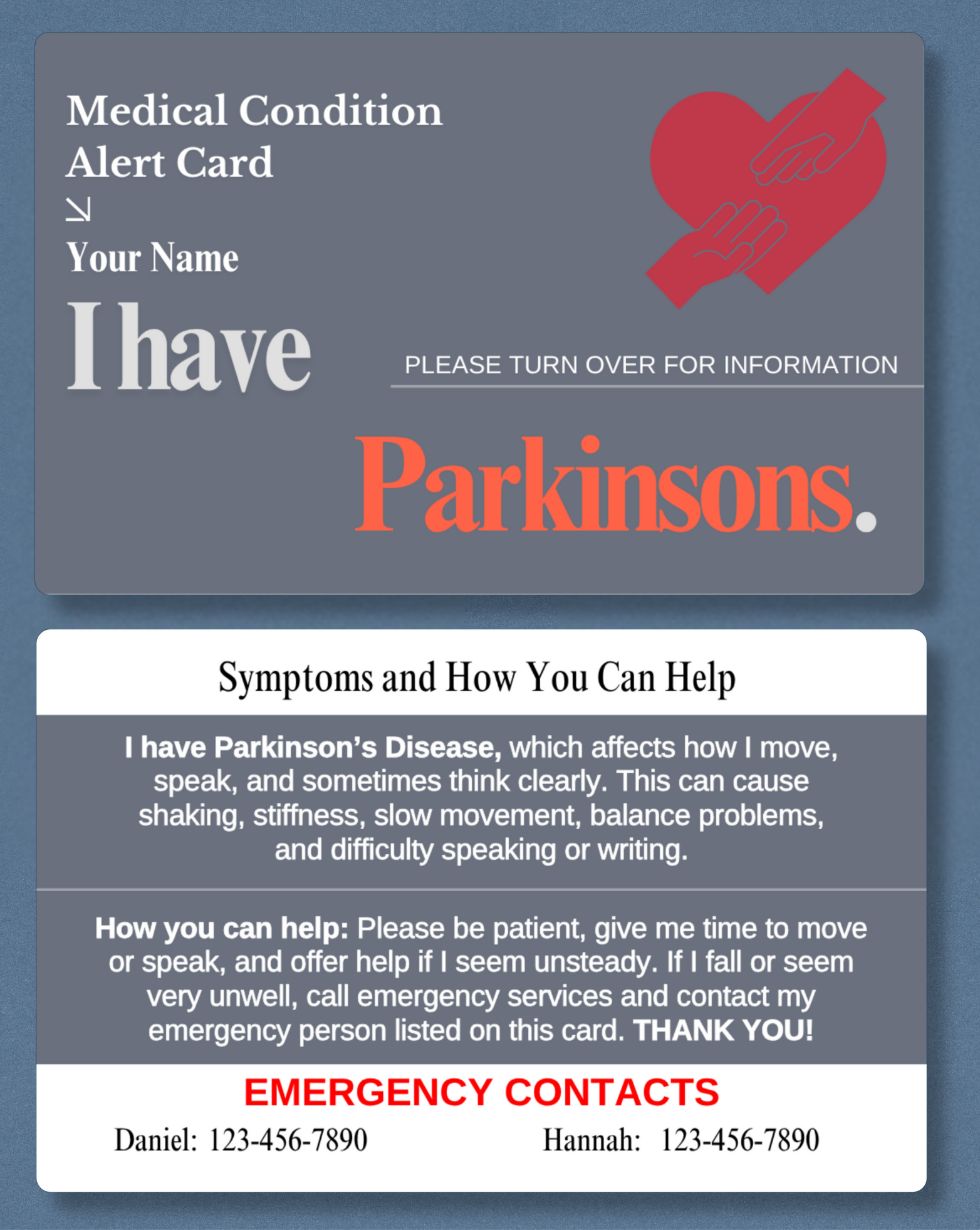 Parkinson’s Medical Alert Card