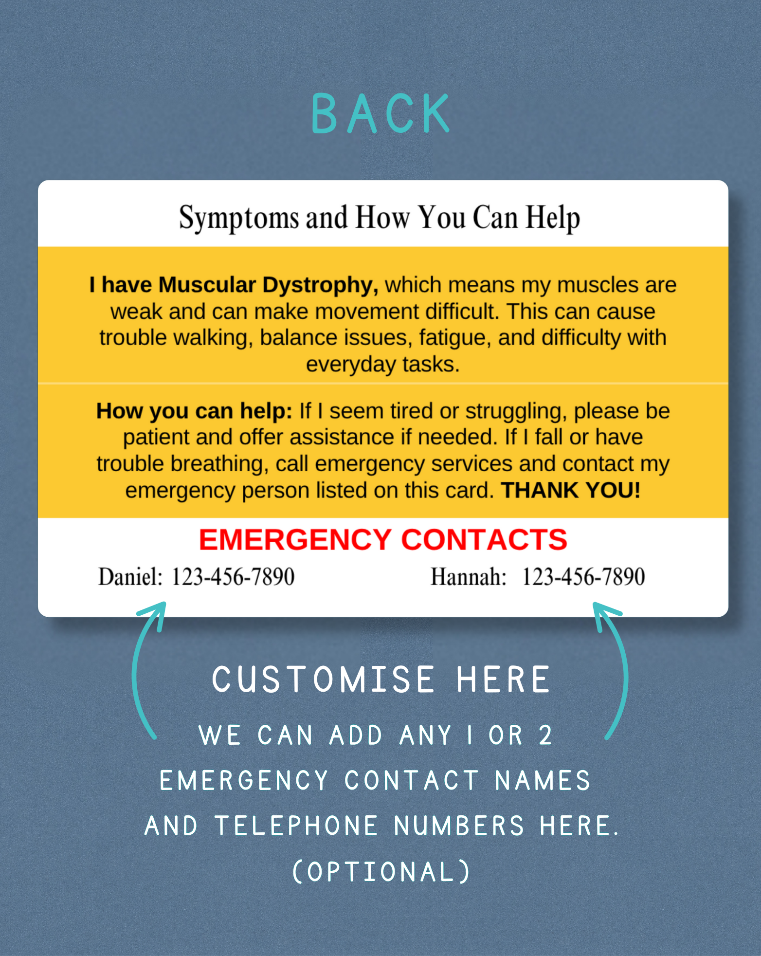 Muscular Dystrophy Medical Alert Card