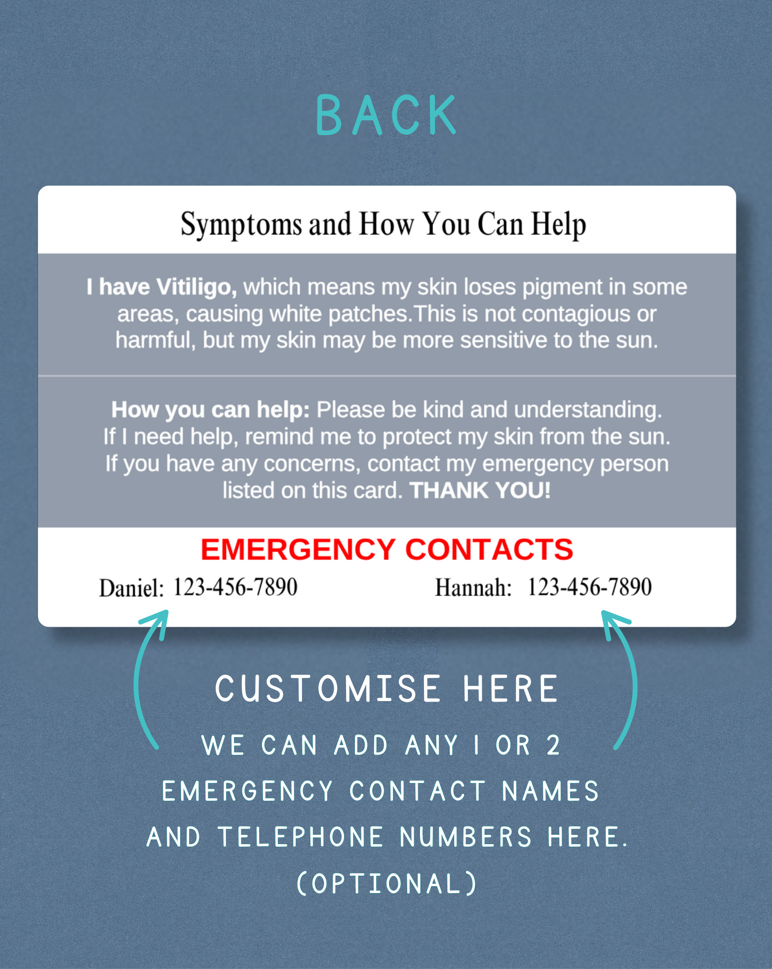 Vitiligo Medical Alert Card
