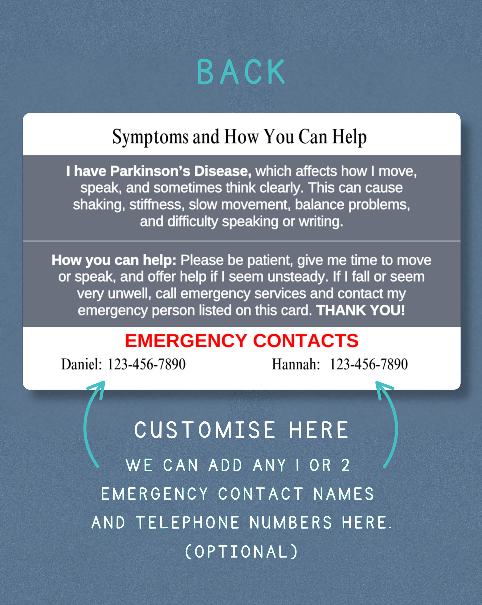 Parkinson’s Medical Alert Card