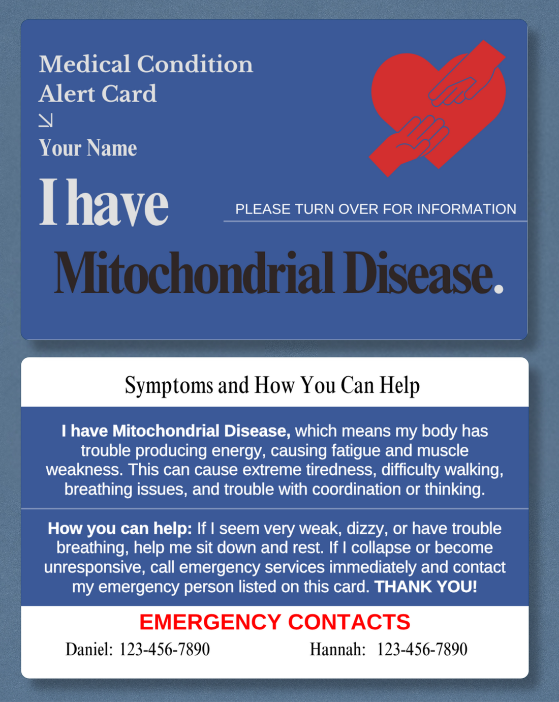 Mitochondrial Disease Medical Alert Card