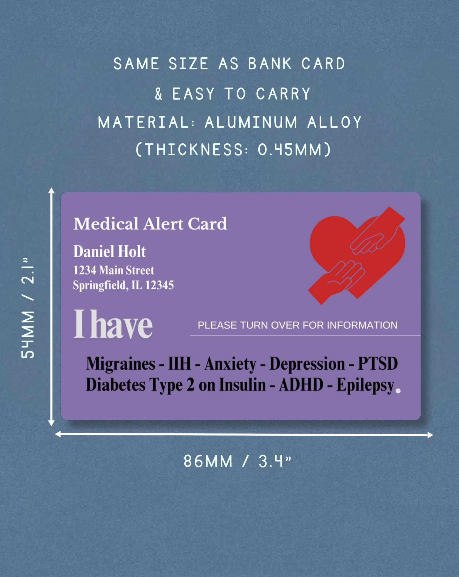 Customised Medical Alert Card (Purple)