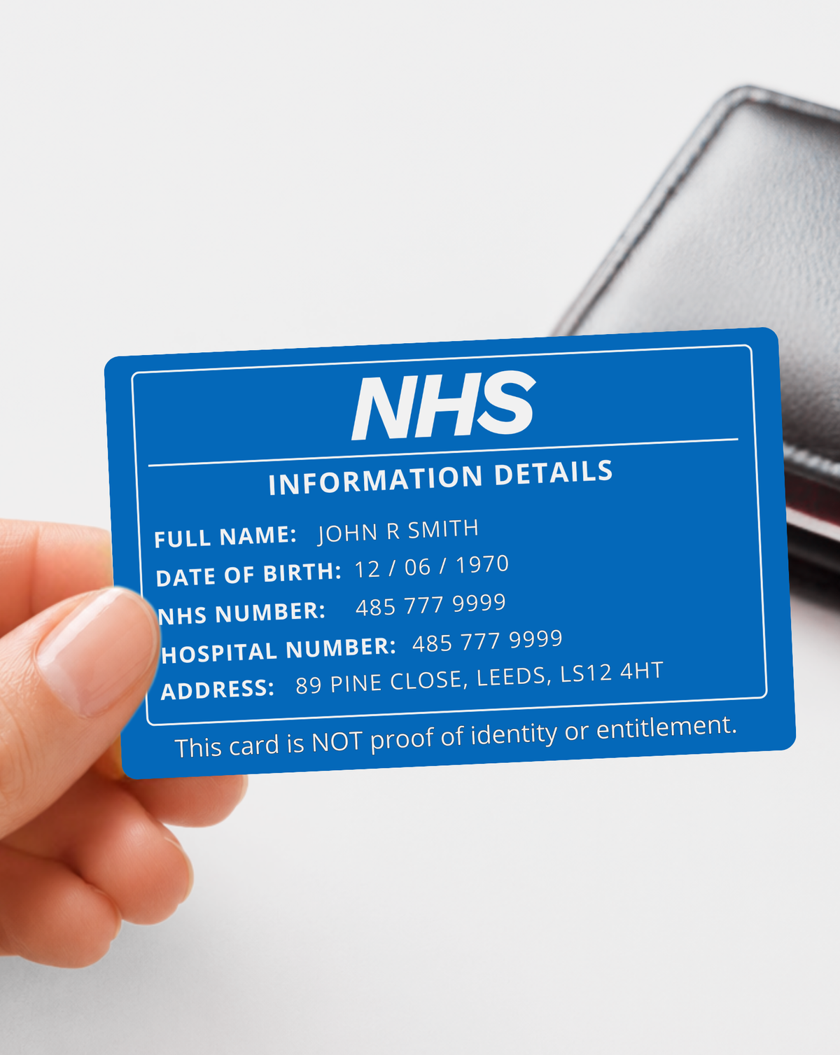 NHS information reminder card showing personalised details
