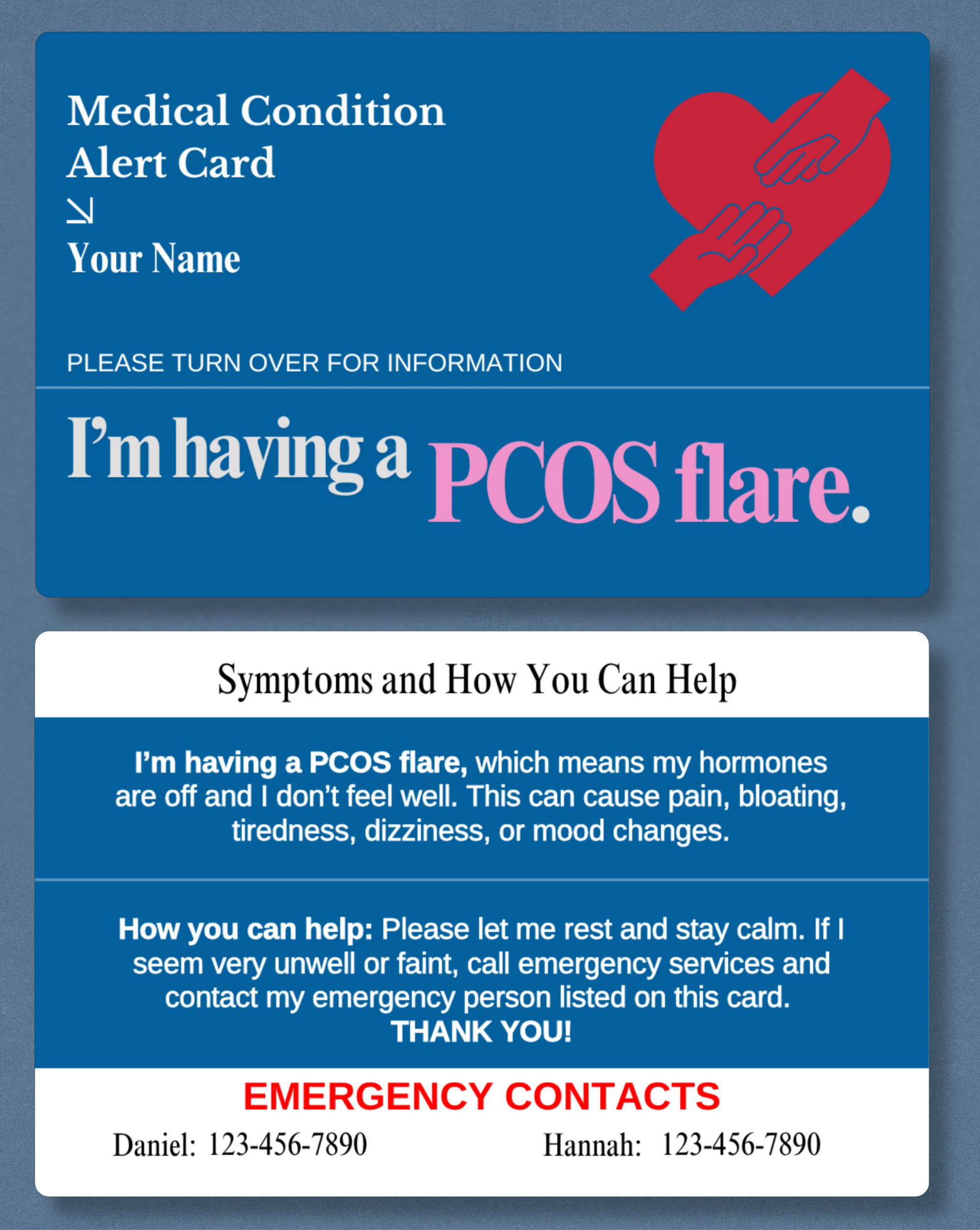PCOS Flare Medical Alert Card