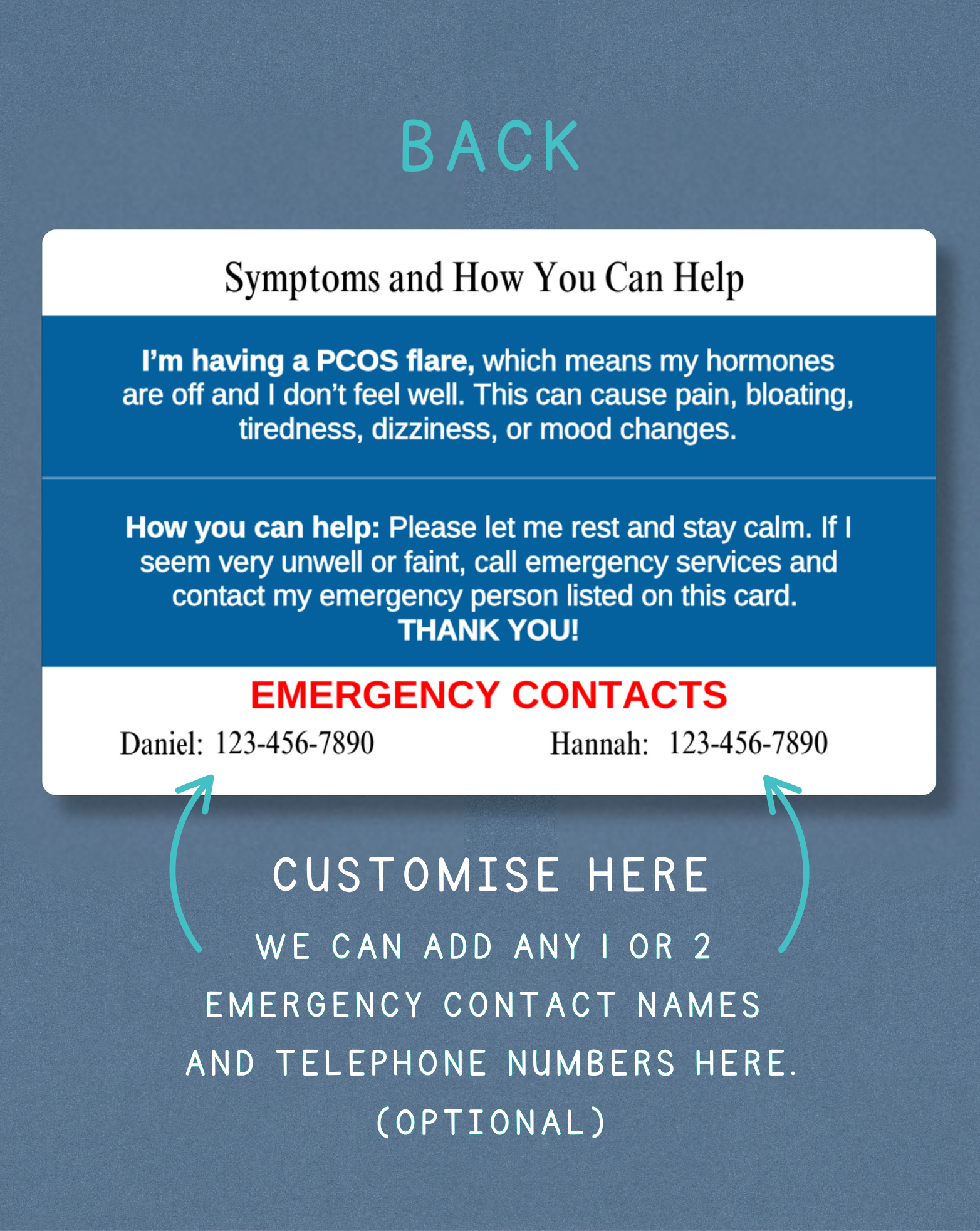 PCOS Flare Medical Alert Card