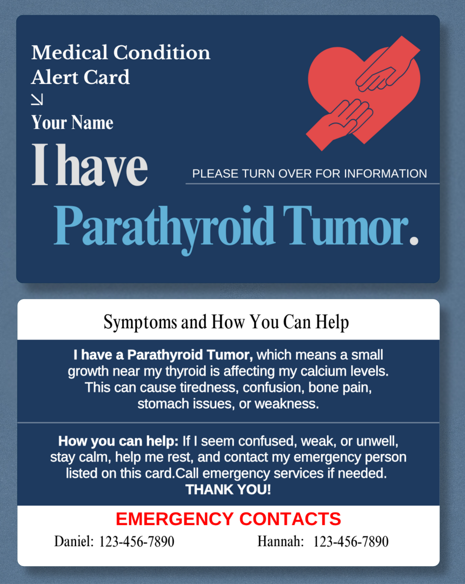 Parathyroid Tumor Medical Alert Card