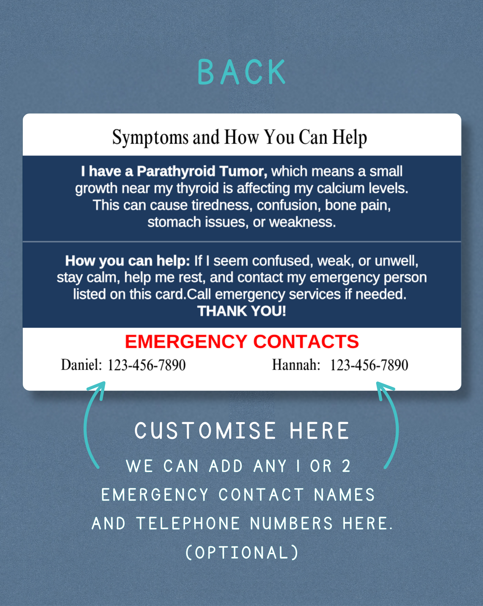 Parathyroid Tumor Medical Alert Card