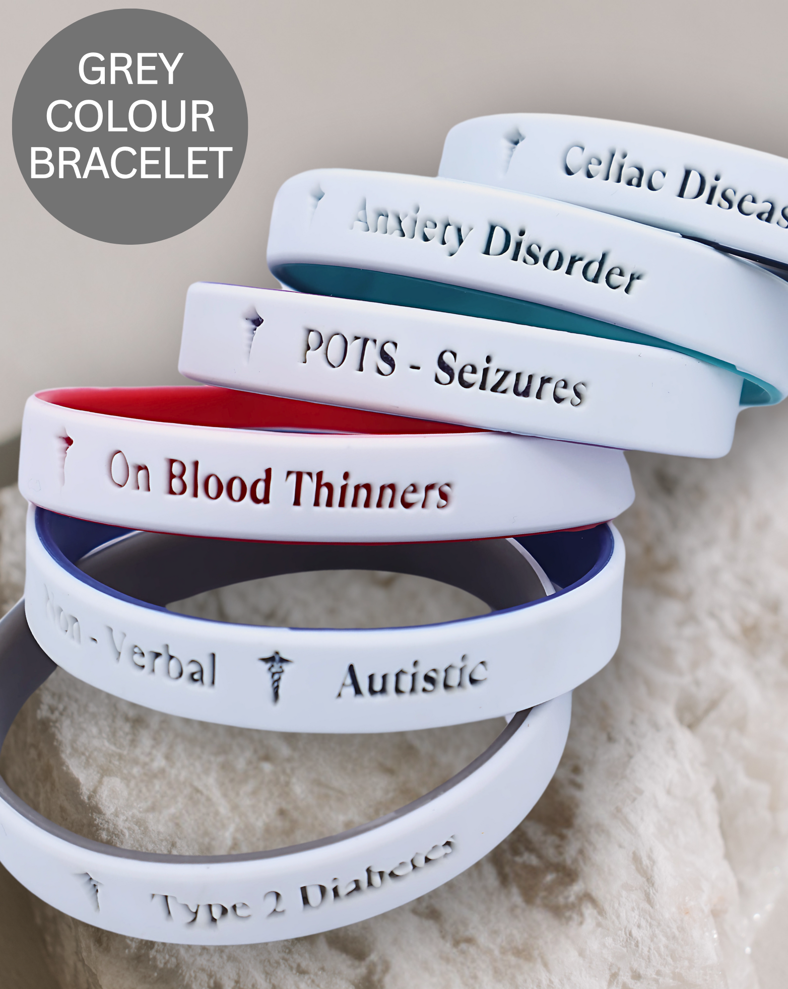 Personalised Medical Alert Bracelet (Stone Grey)