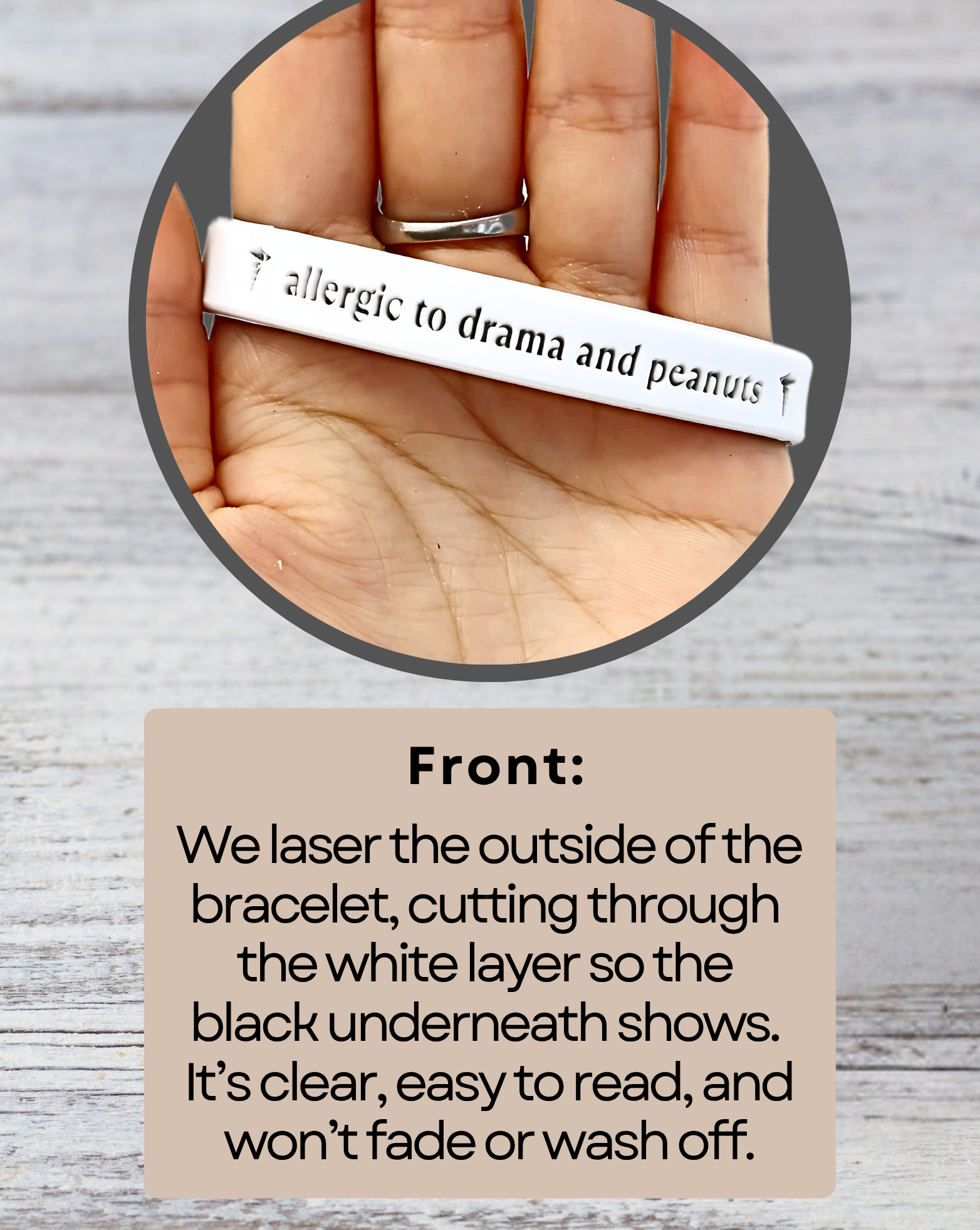 Allergic to Drama and Peanuts - Funny Alert Bracelet