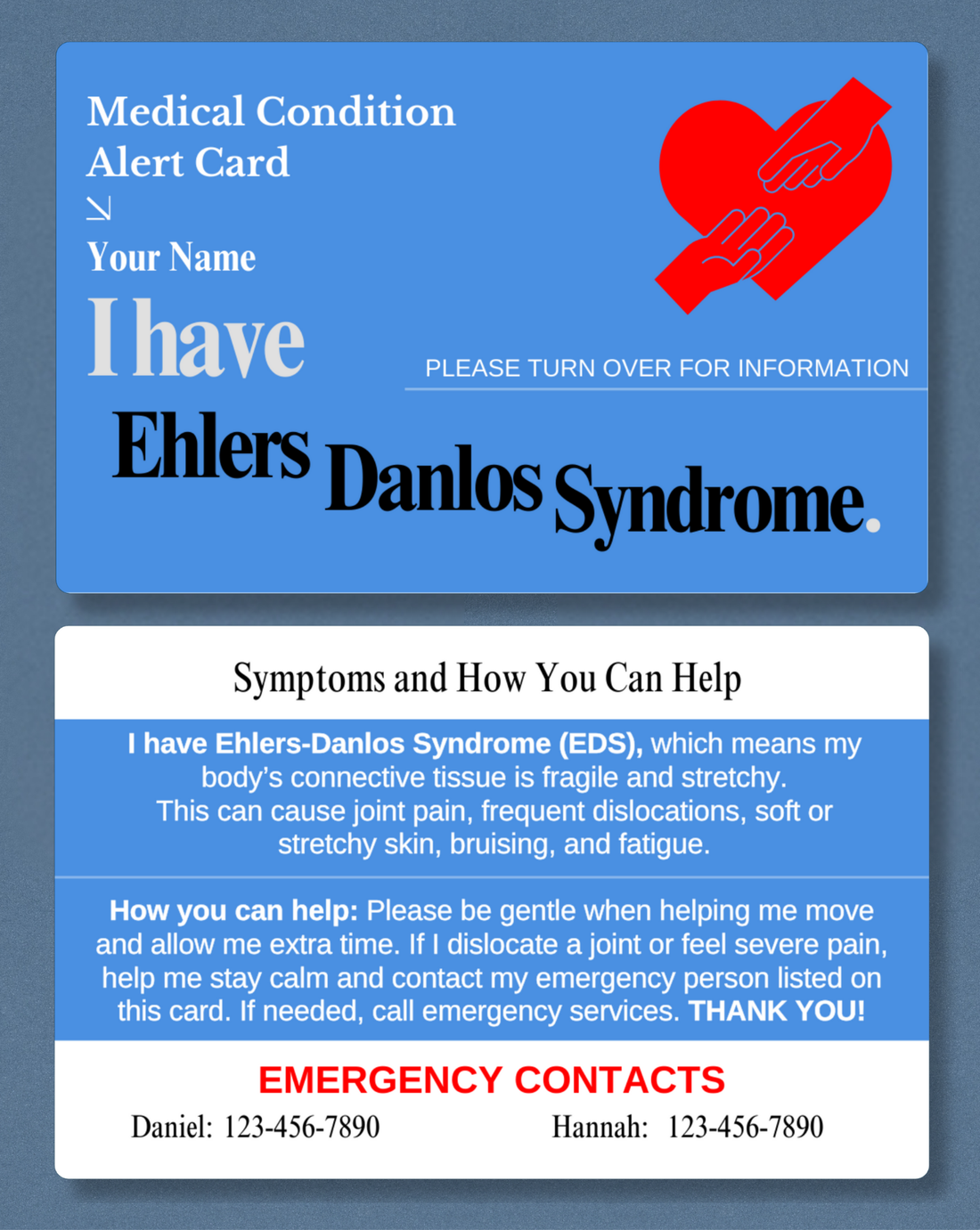 Ehlers Danlos Syndrome Medical Alert Card