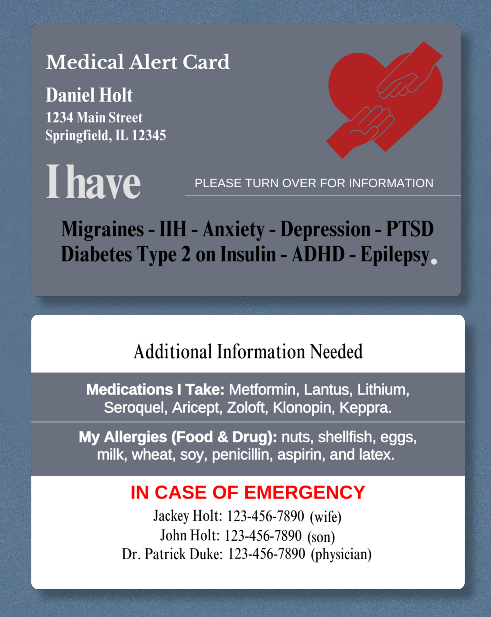 Customised Medical Alert Card (Grey)