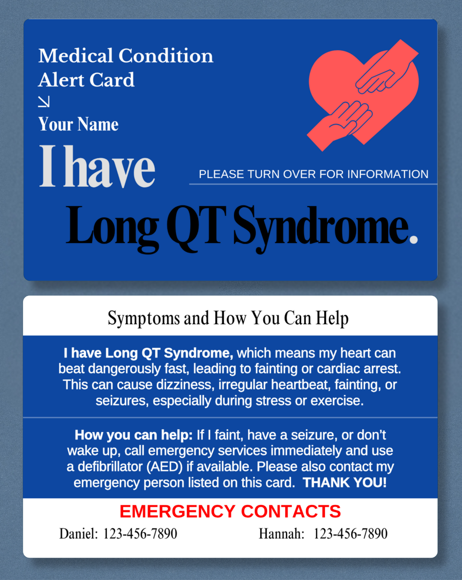Long QT Syndrome Medical Alert Card