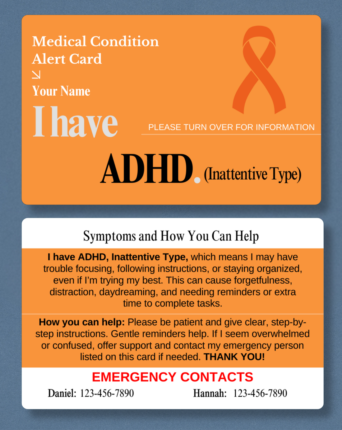 ADHD (Inattentive Type) Medical Alert Card