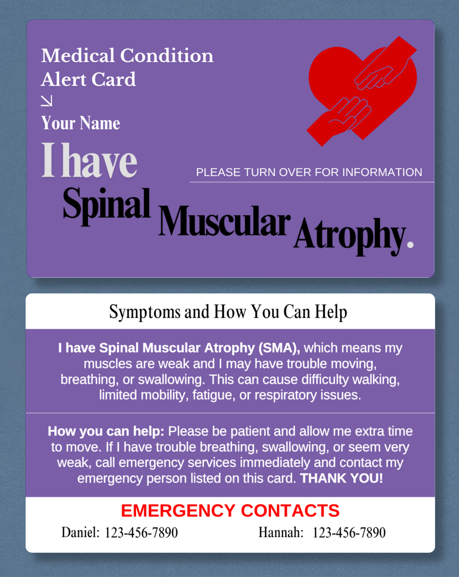 Spinal Muscular Atrophy Medical Alert Card
