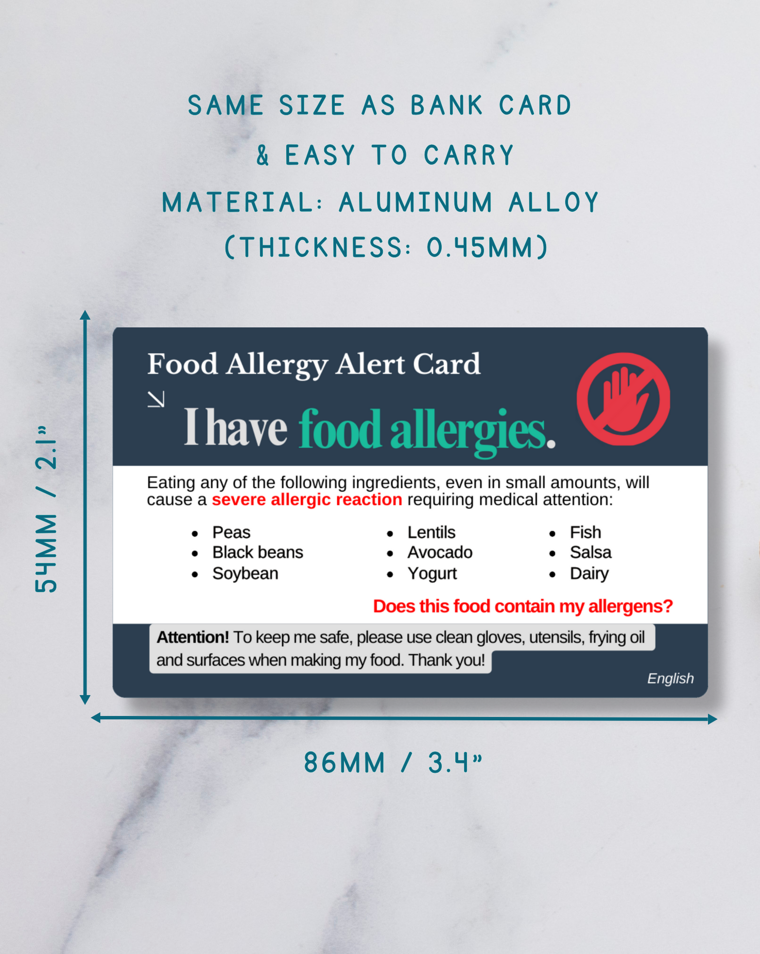 Food Allergy Alert Card – Bilingual (English + Your Chosen Language)