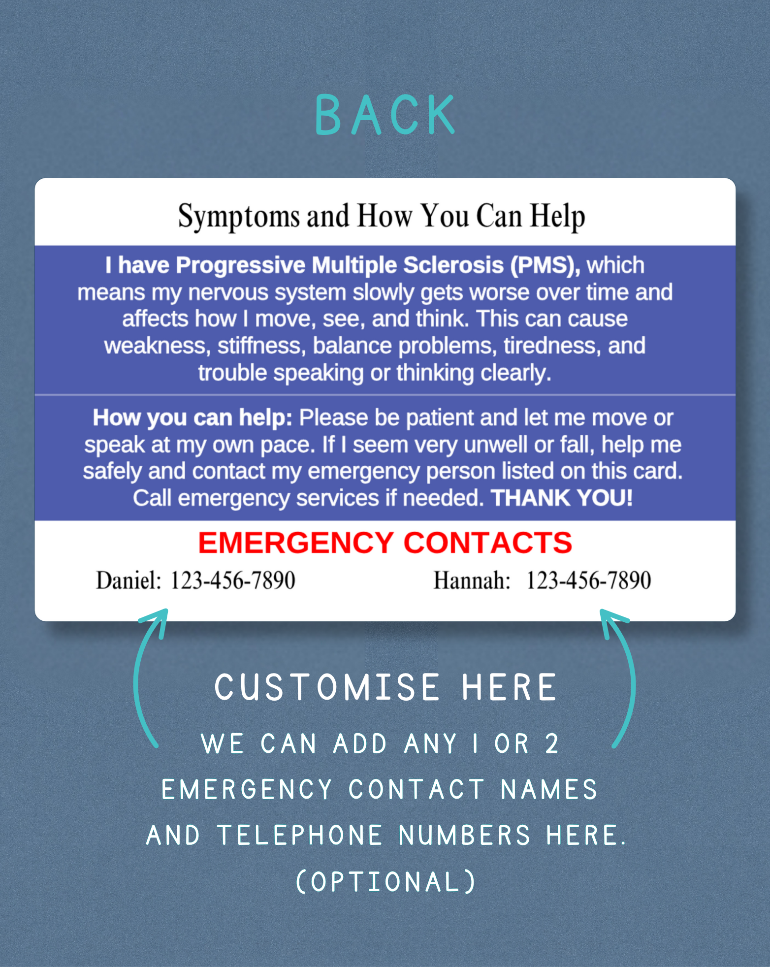 Progressive Multiple Sclerosis Medical Alert Card