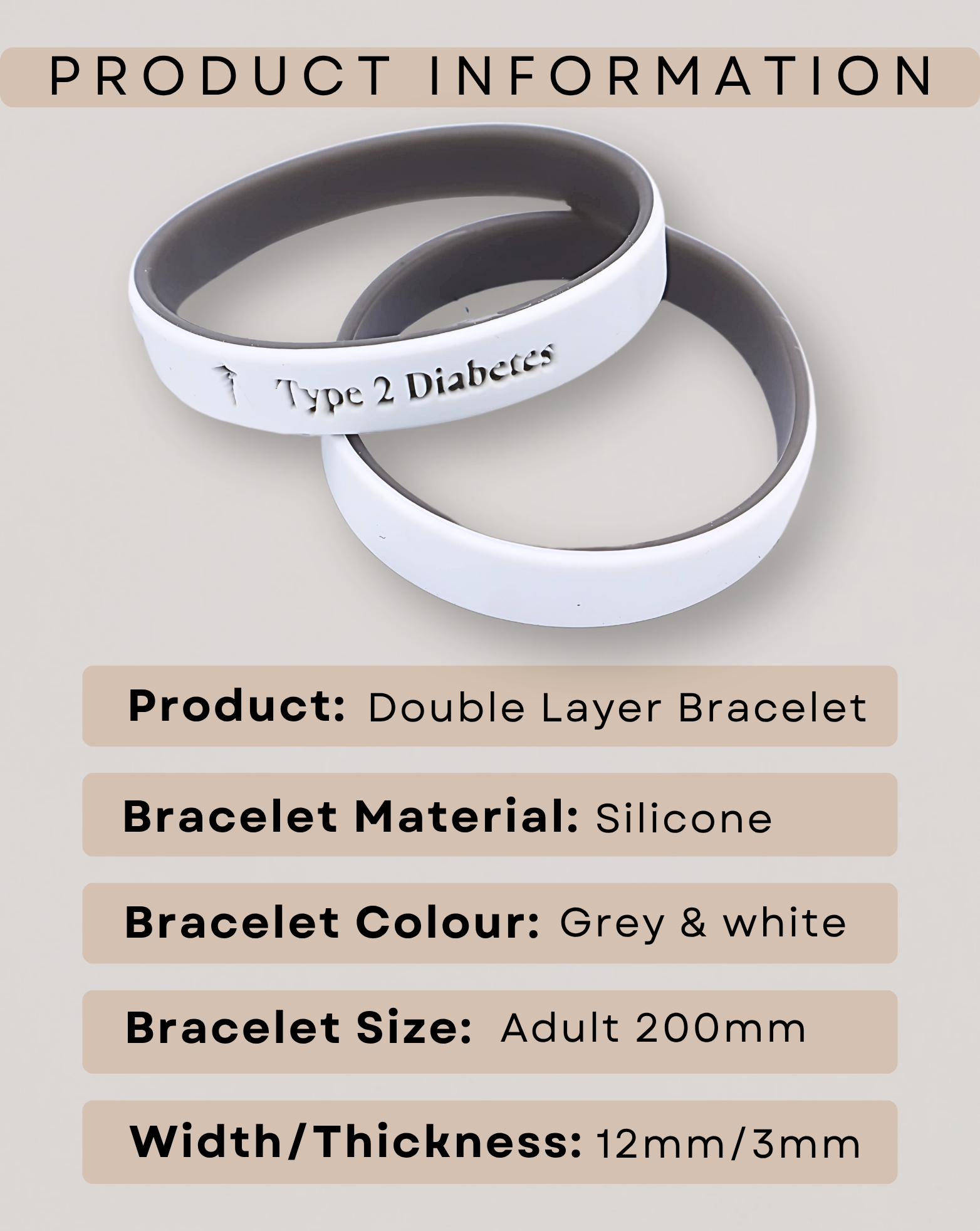 Personalised Medical Alert Bracelet (Stone Grey)