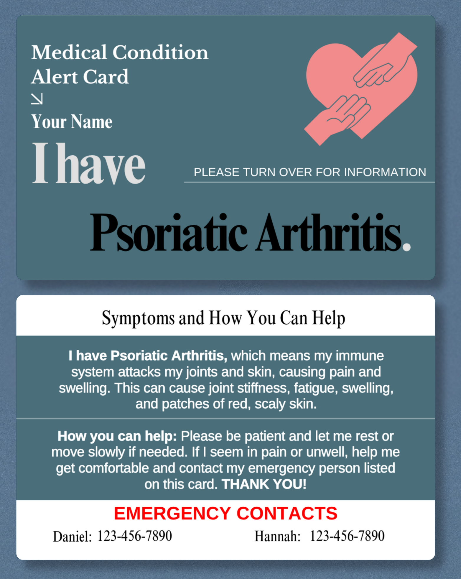 Psoriatic Arthritis Medical Alert Card