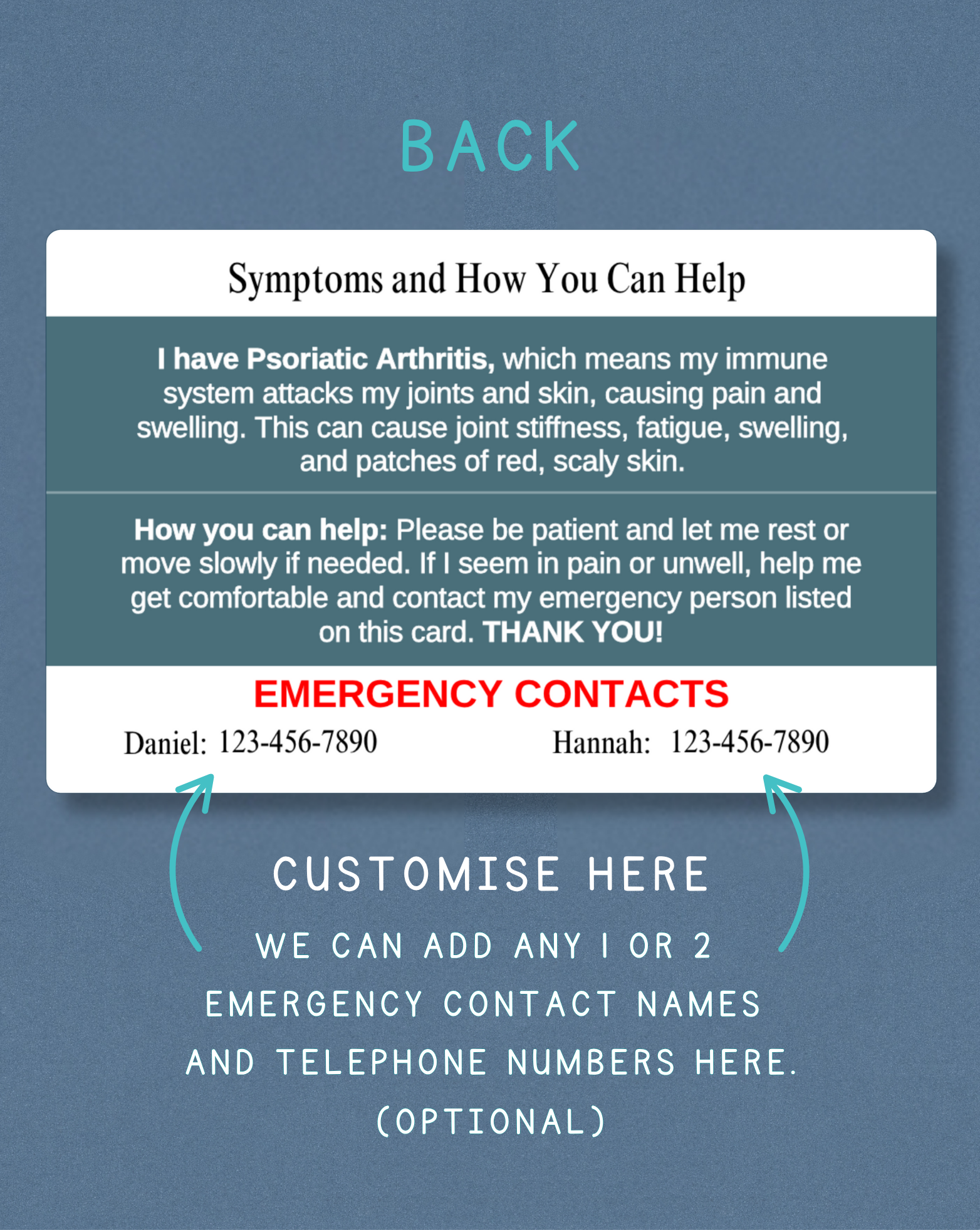 Psoriatic Arthritis Medical Alert Card