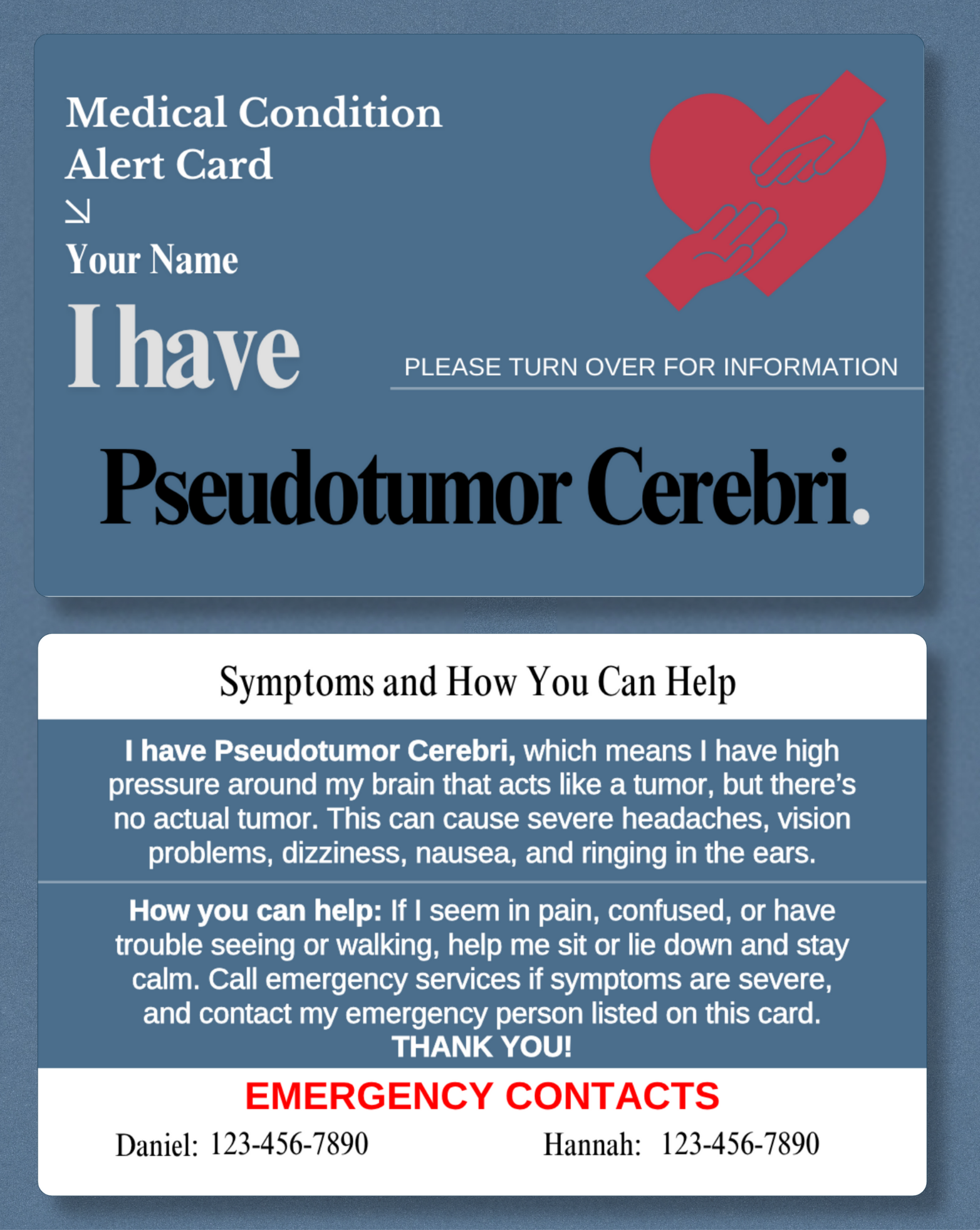 Pseudotumor Cerebri Medical Alert Card