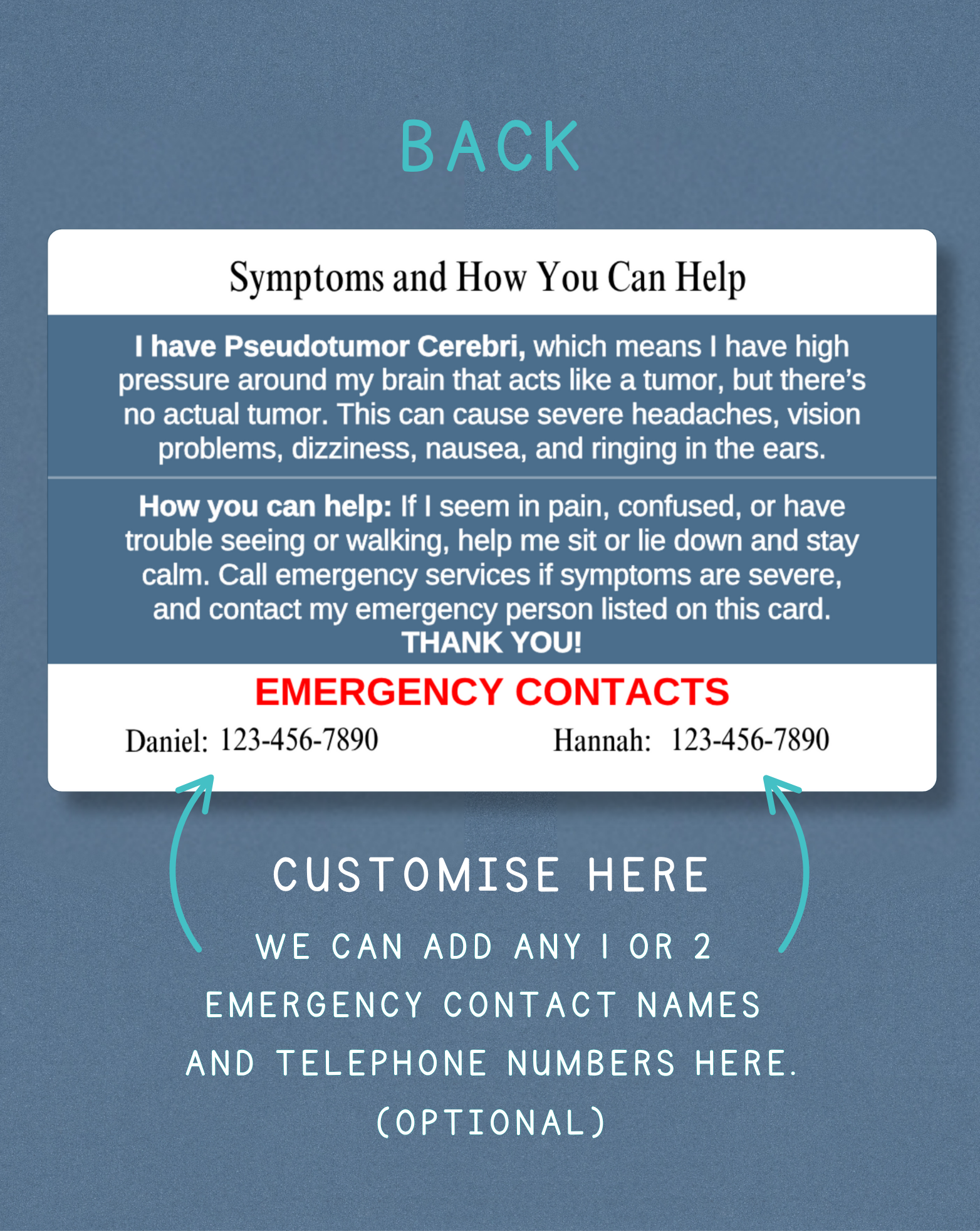 Pseudotumor Cerebri Medical Alert Card