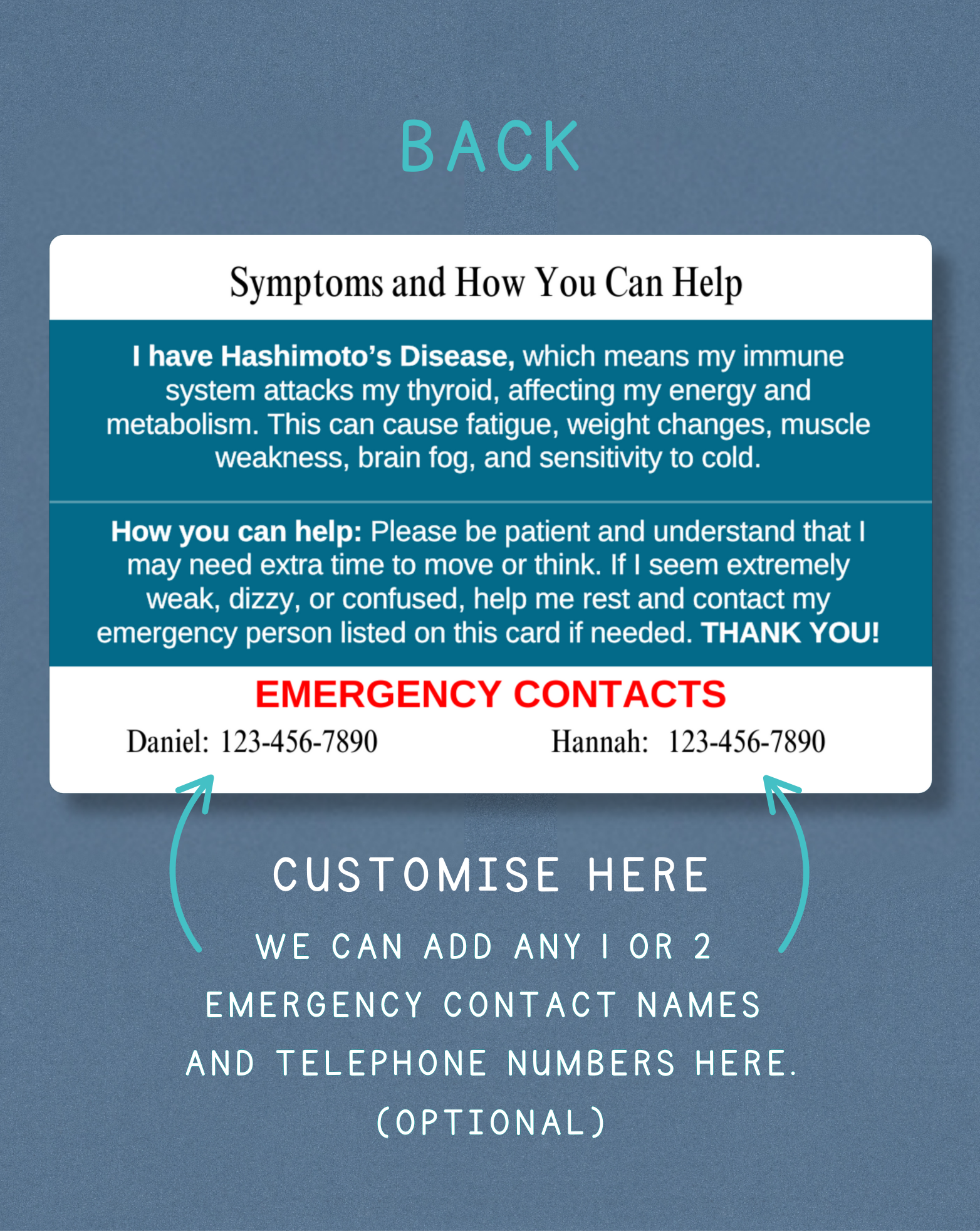 Hashimoto’s Disease Medical Alert Card