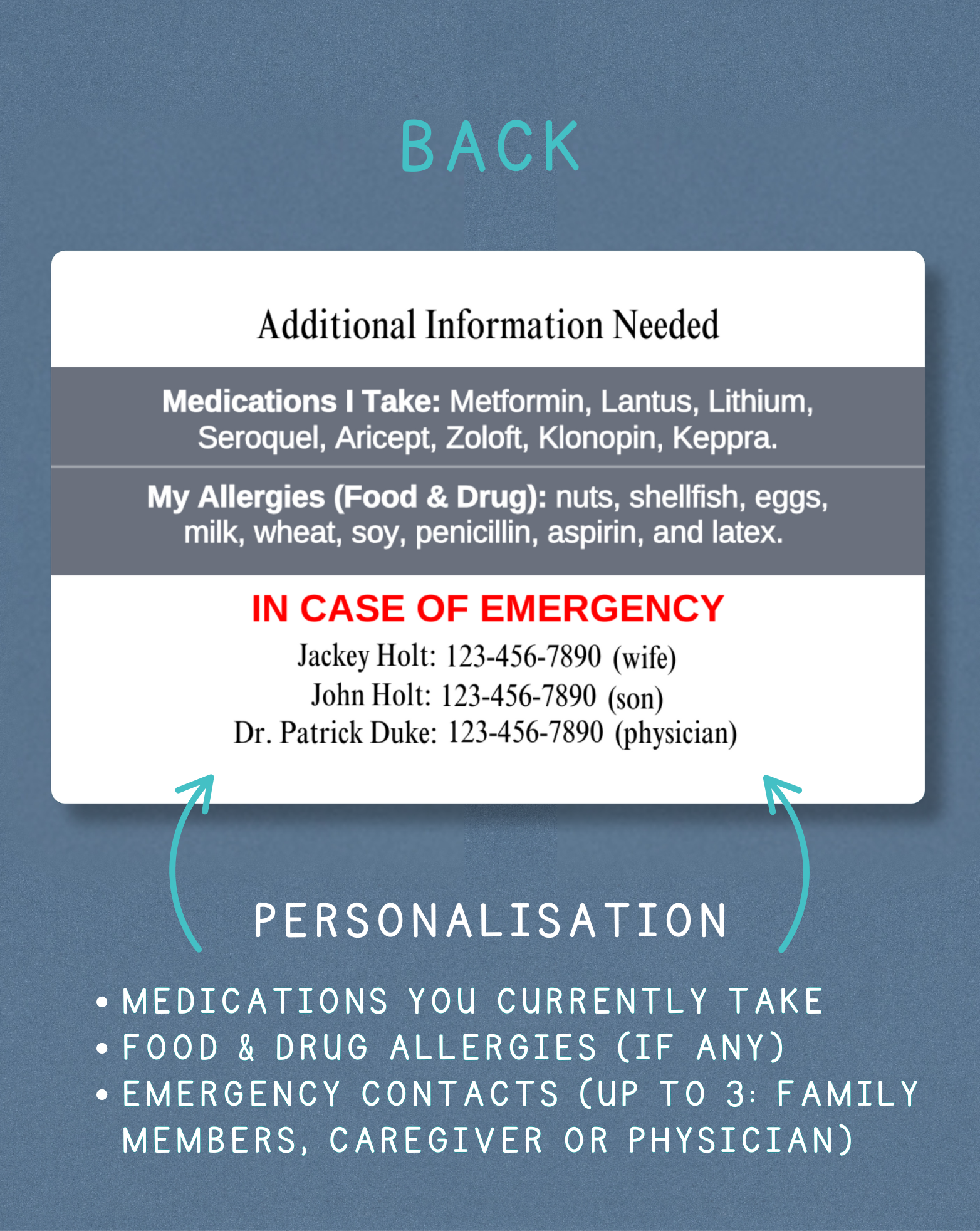 Customised Medical Alert Card (Grey)