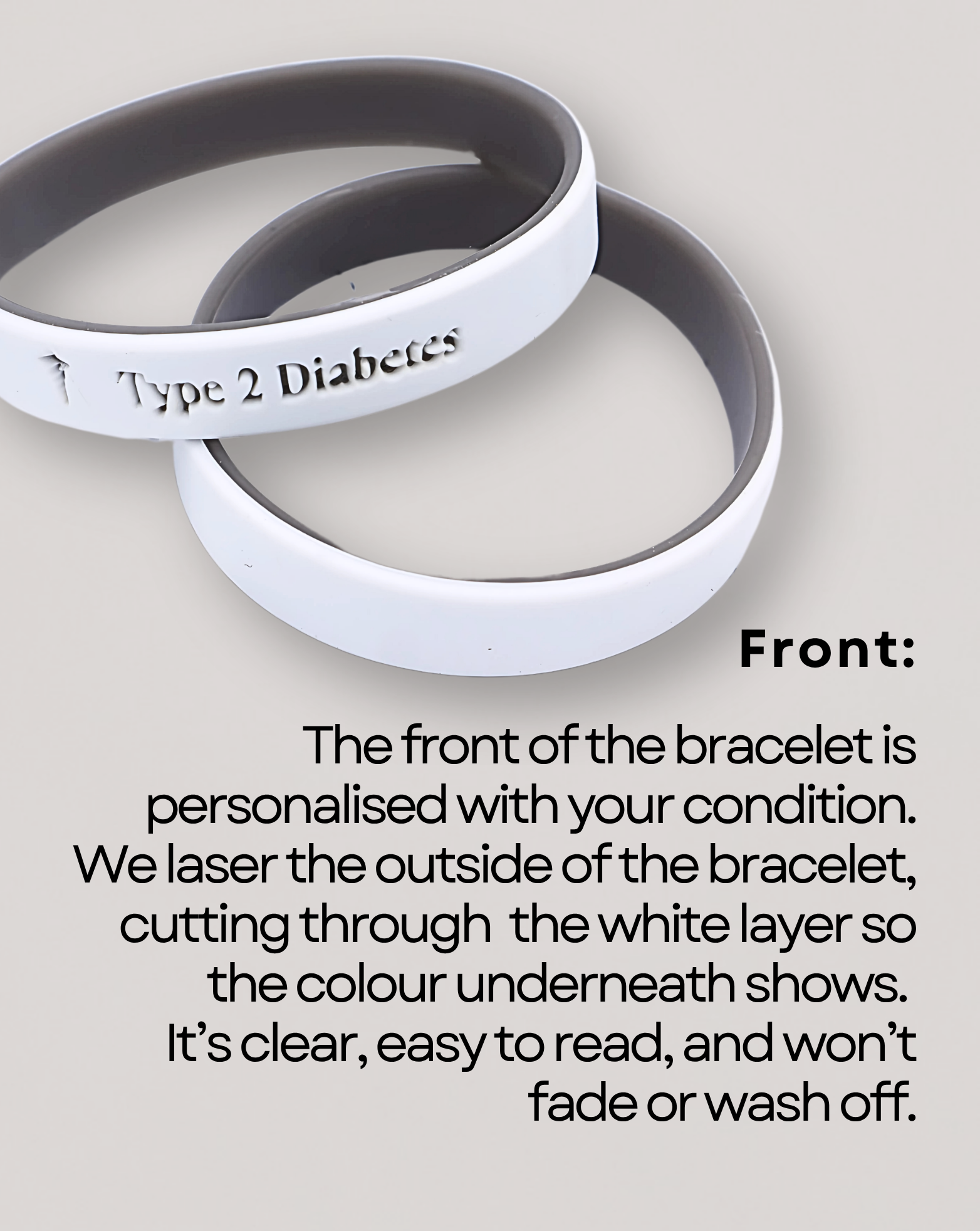 Personalised Medical Alert Bracelet (Stone Grey)