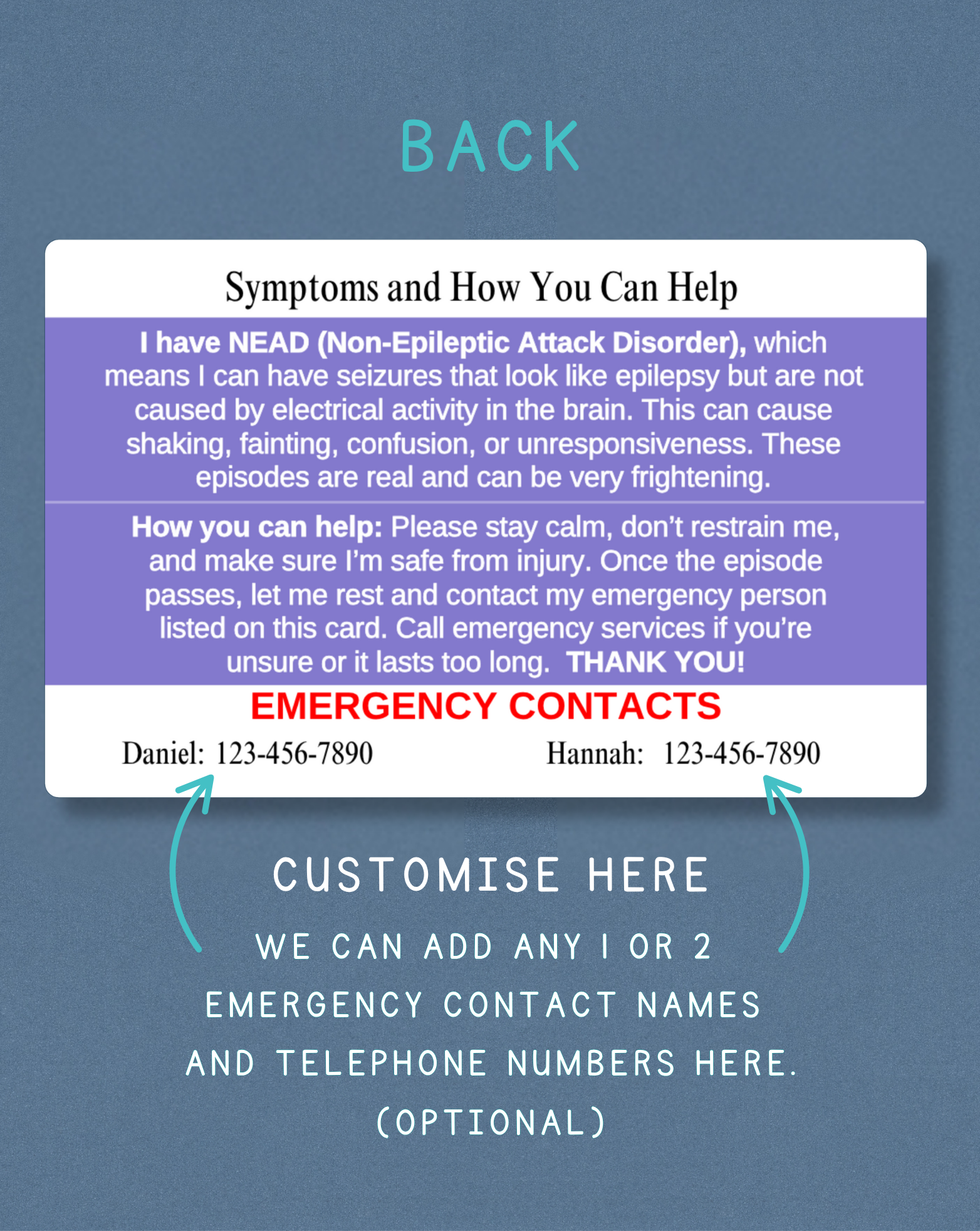 NEAD Medical Alert Card