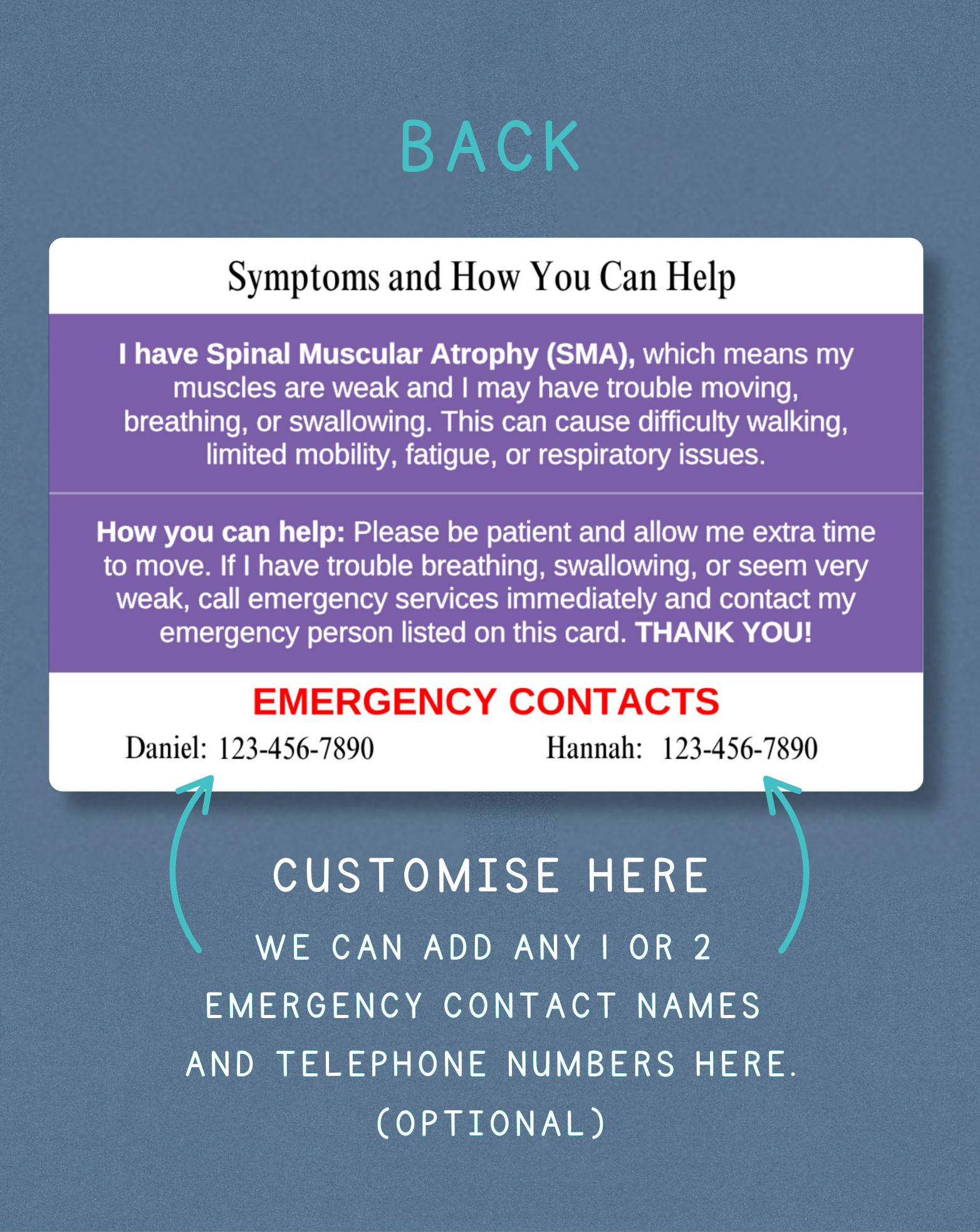 Spinal Muscular Atrophy Medical Alert Card