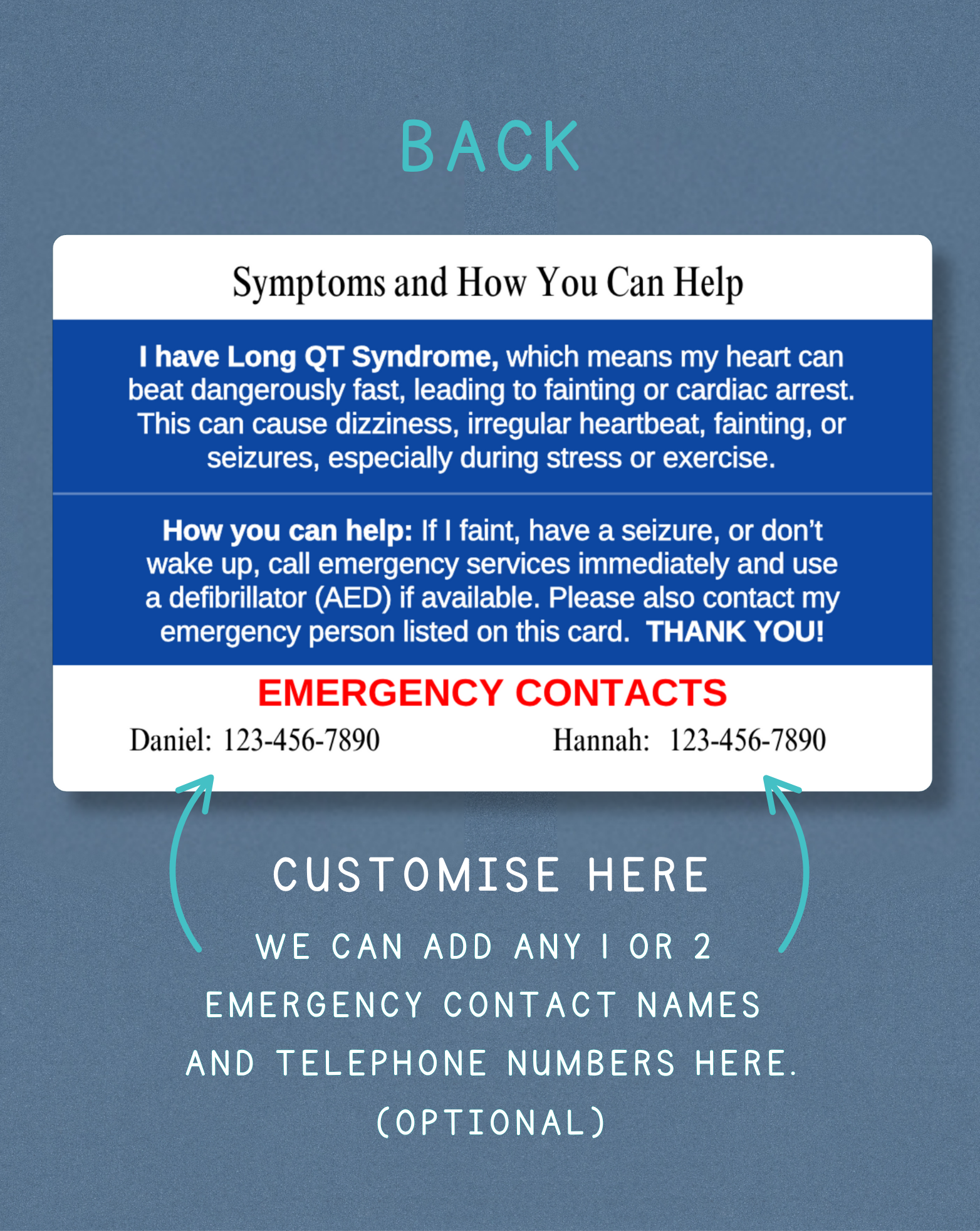 Long QT Syndrome Medical Alert Card