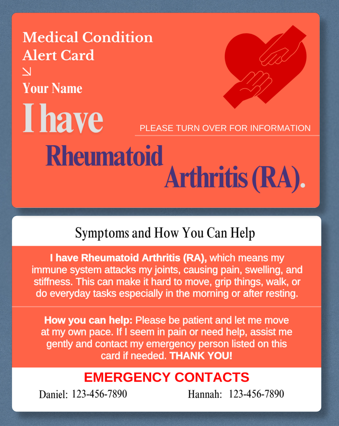 Rheumatoid Arthritis Medical Alert Card