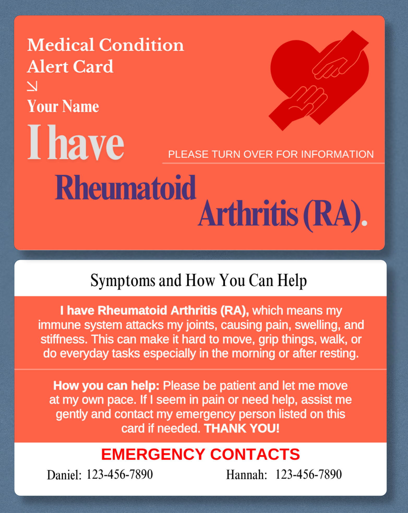Rheumatoid Arthritis Medical Alert Card