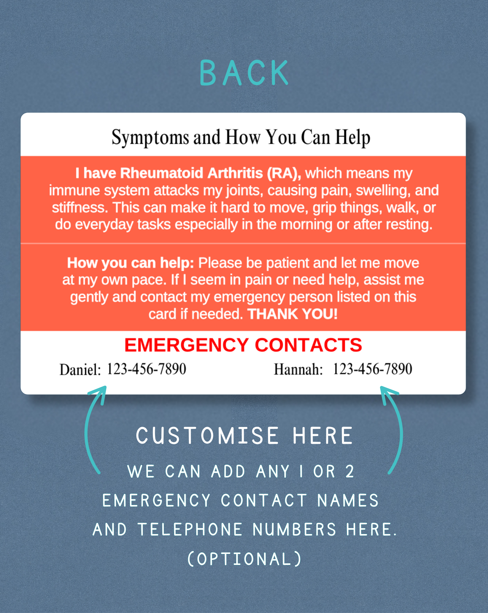 Rheumatoid Arthritis Medical Alert Card
