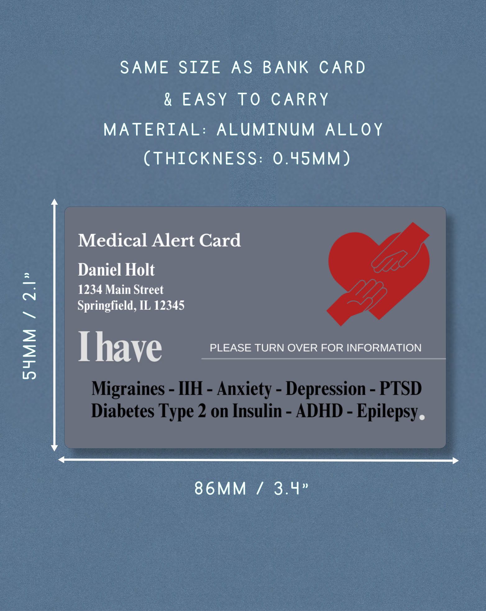 Customised Medical Alert Card (Grey)