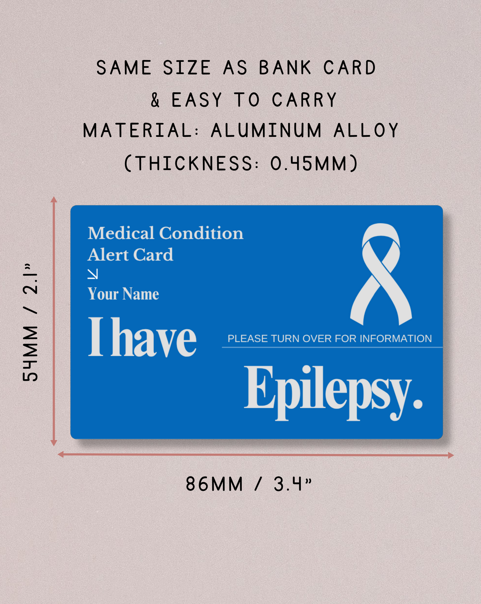 Custom Engraved Medical Alert Card - Blue Aluminum