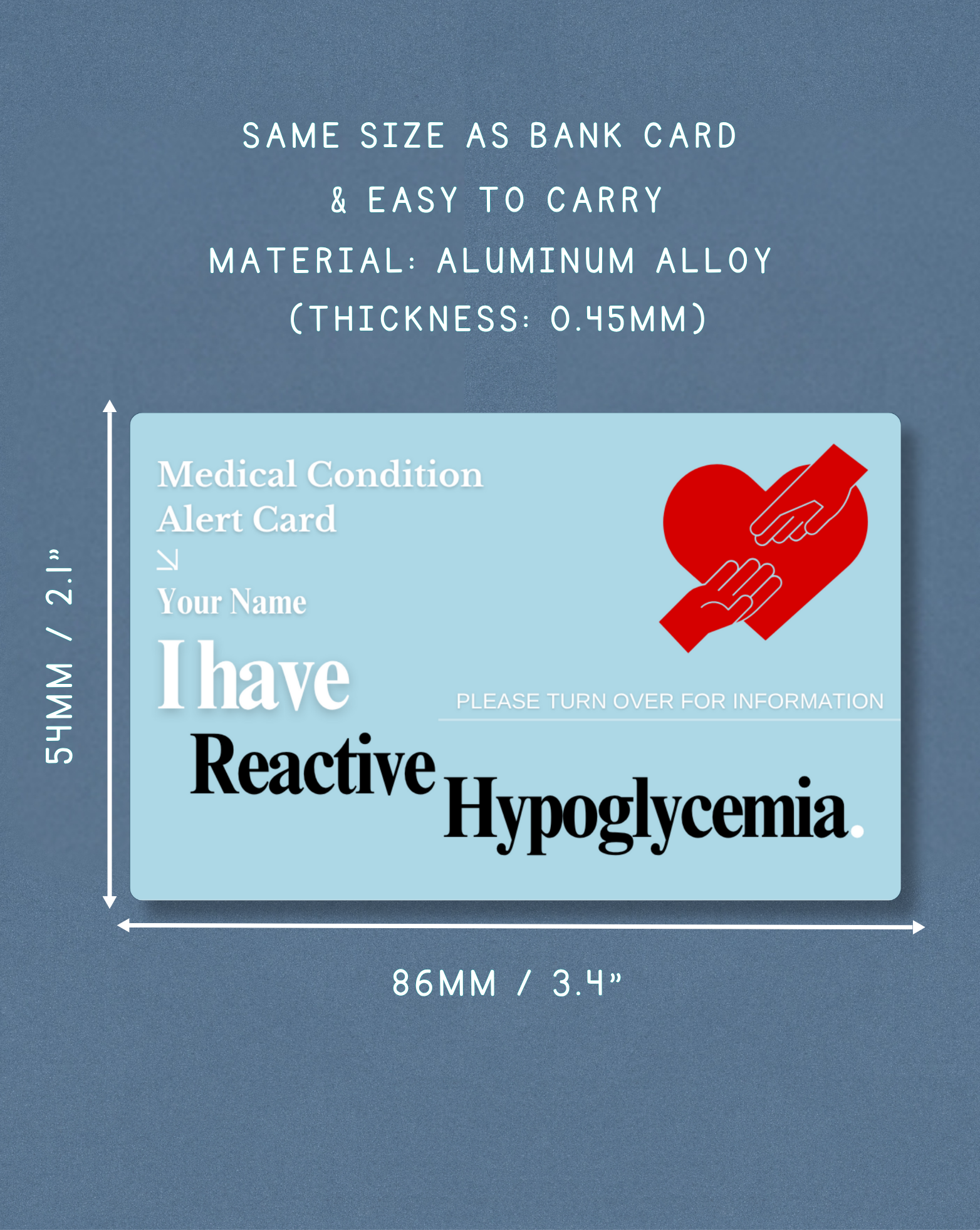 Reactive Hypoglycemia Medical Alert Card
