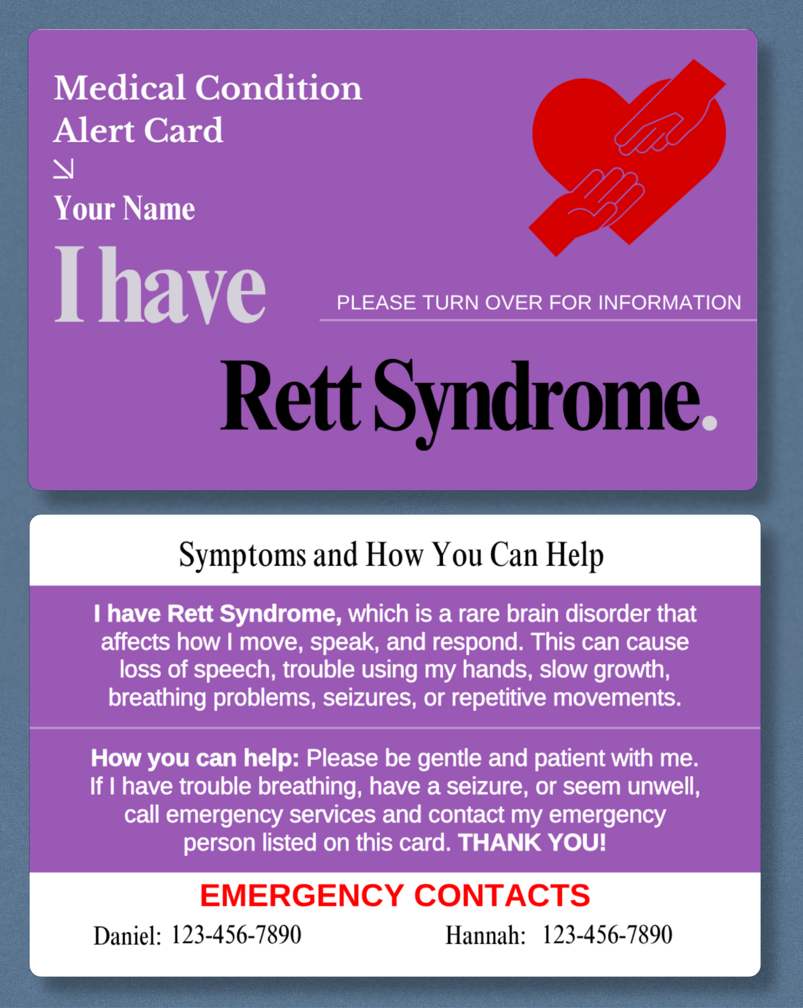 Rett Syndrome Medical Alert Card