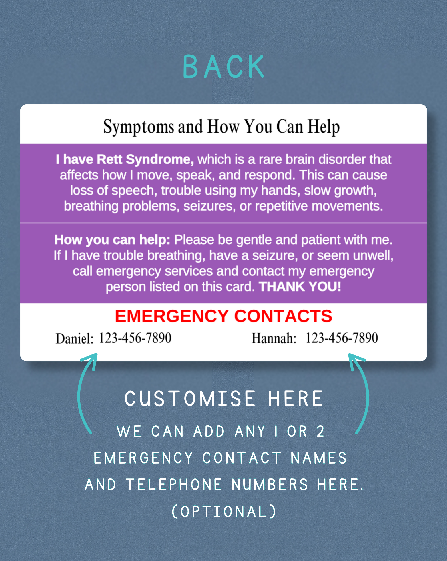 Rett Syndrome Medical Alert Card