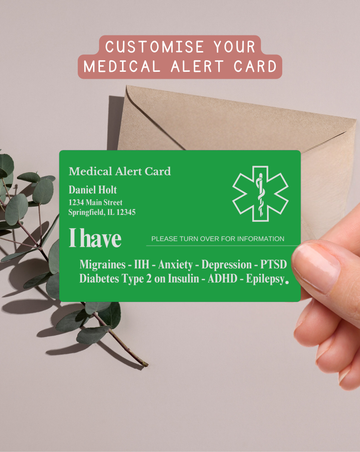 Custom Engraved Medical Alert Card - Green Aluminum (Full Detail Version)