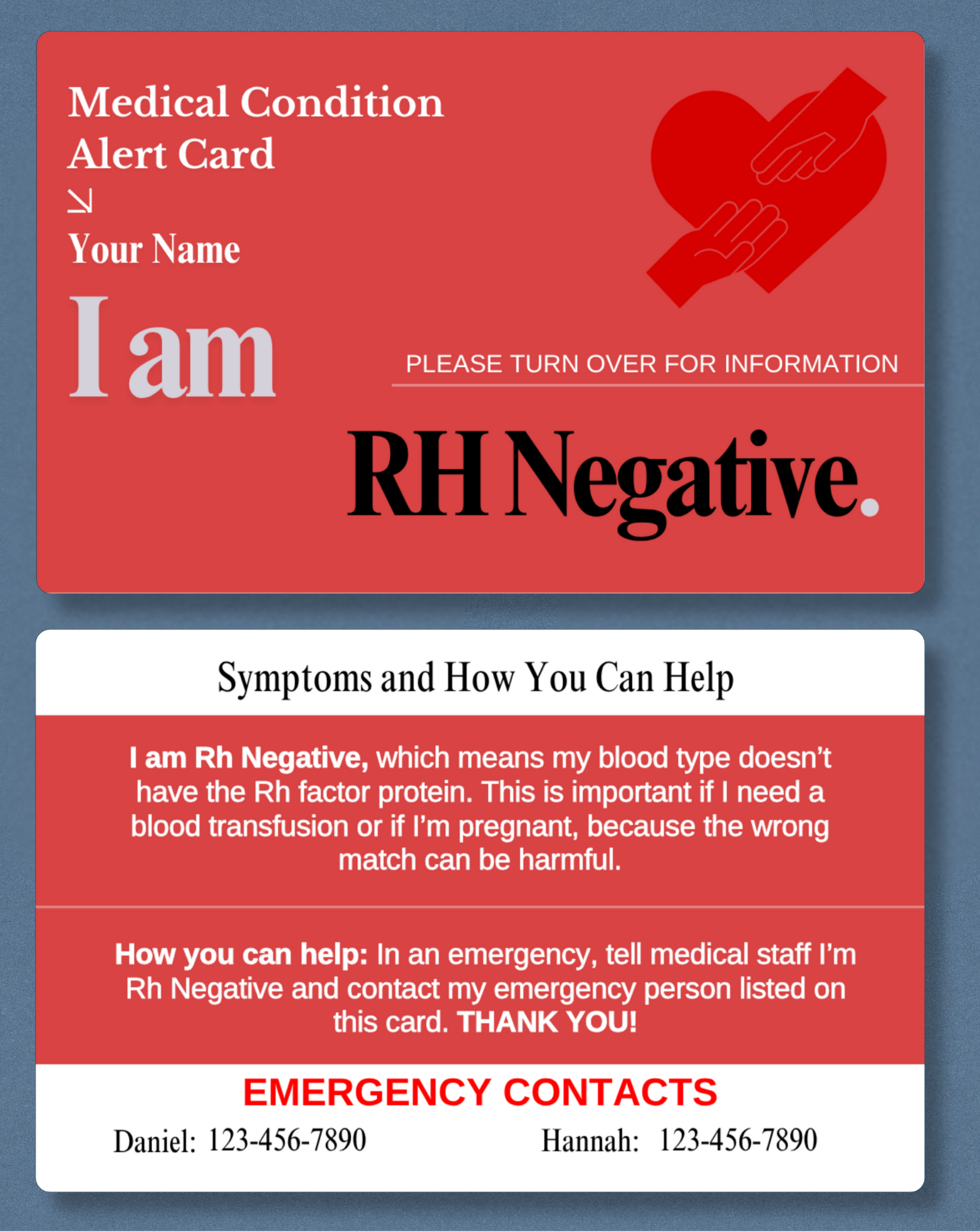 RH Negative Medical Alert Card