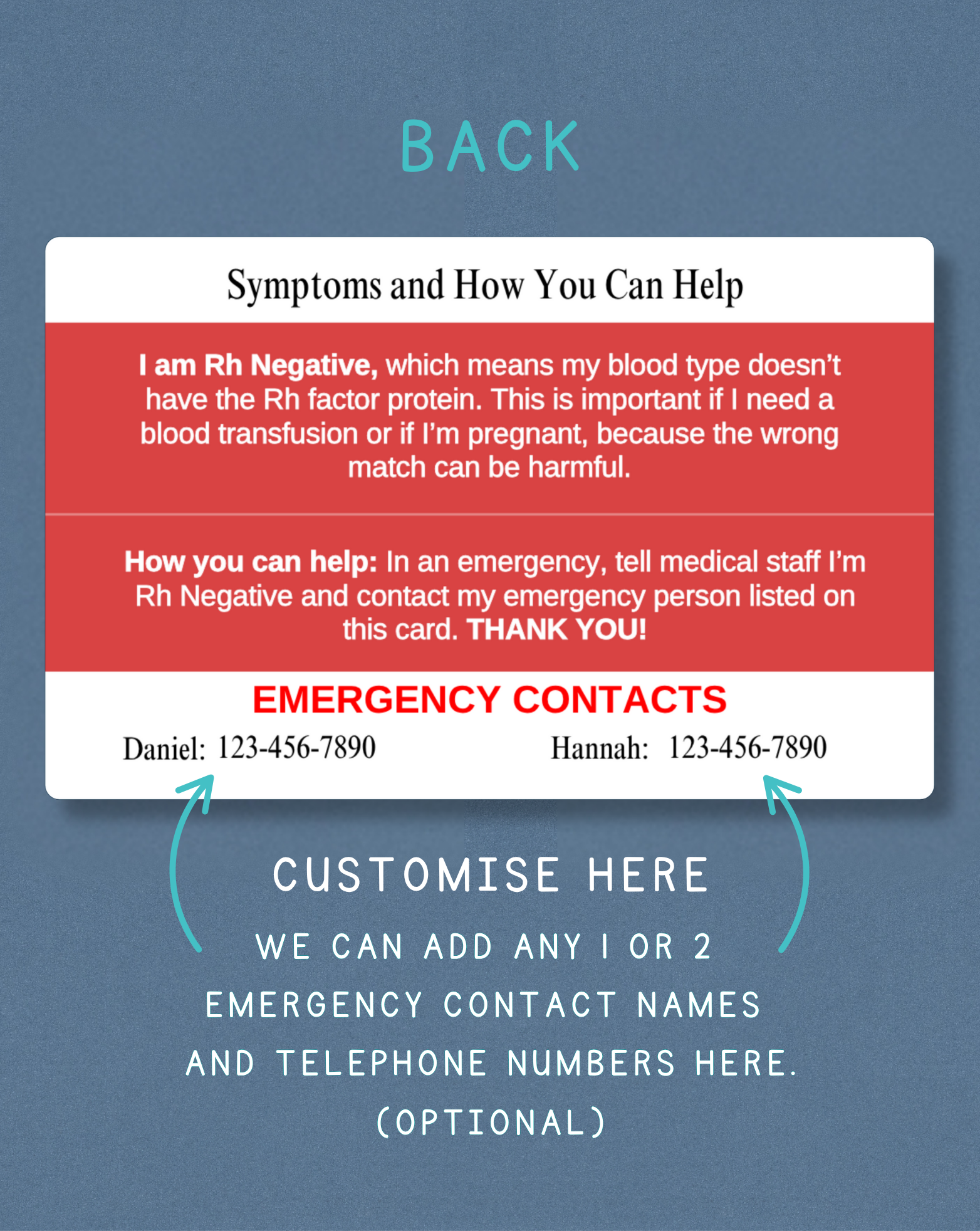 RH Negative Medical Alert Card