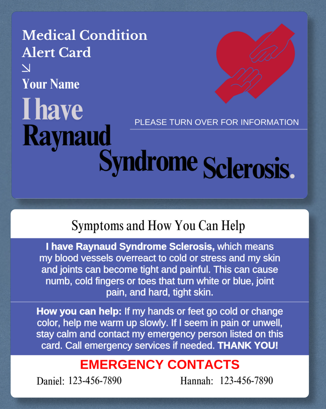 Raynaud Syndrome Sclerosis Medical Alert Card