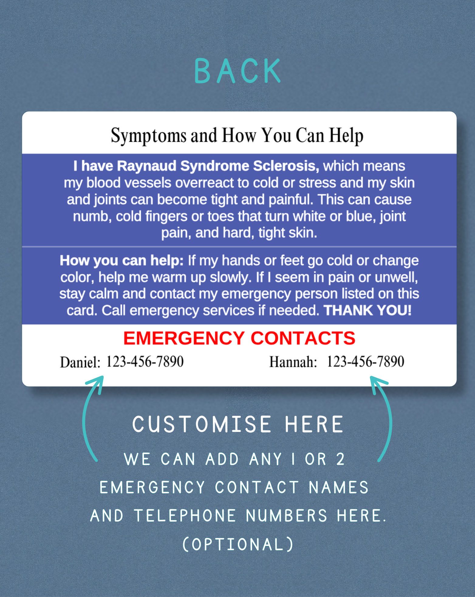 Raynaud Syndrome Sclerosis Medical Alert Card
