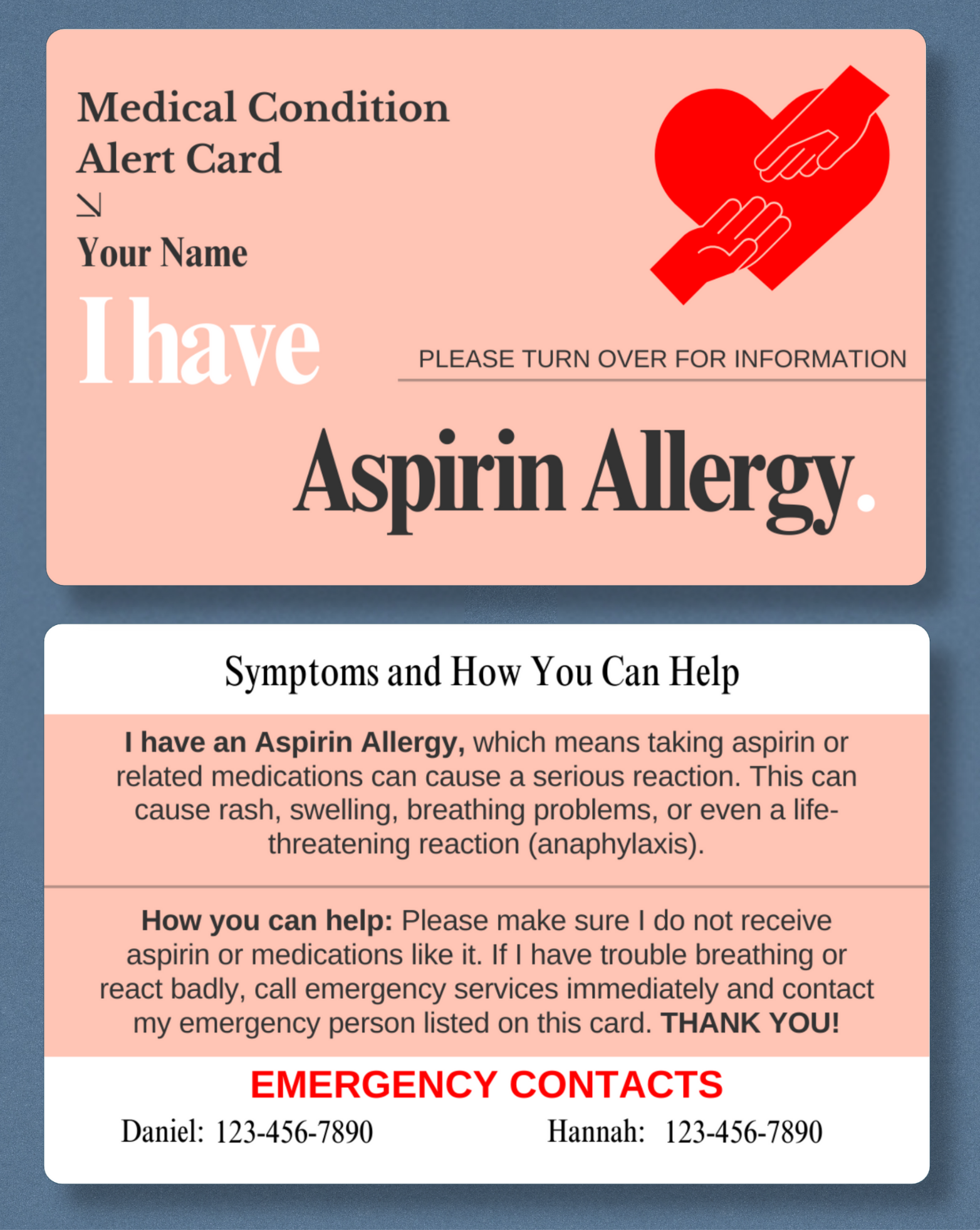 Aspirin Allergy Alert Card