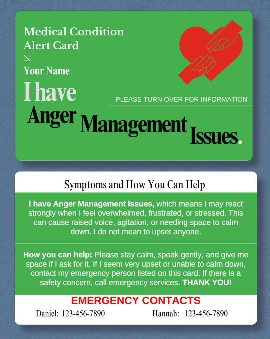 Anger Management Issues Medical Alert Card