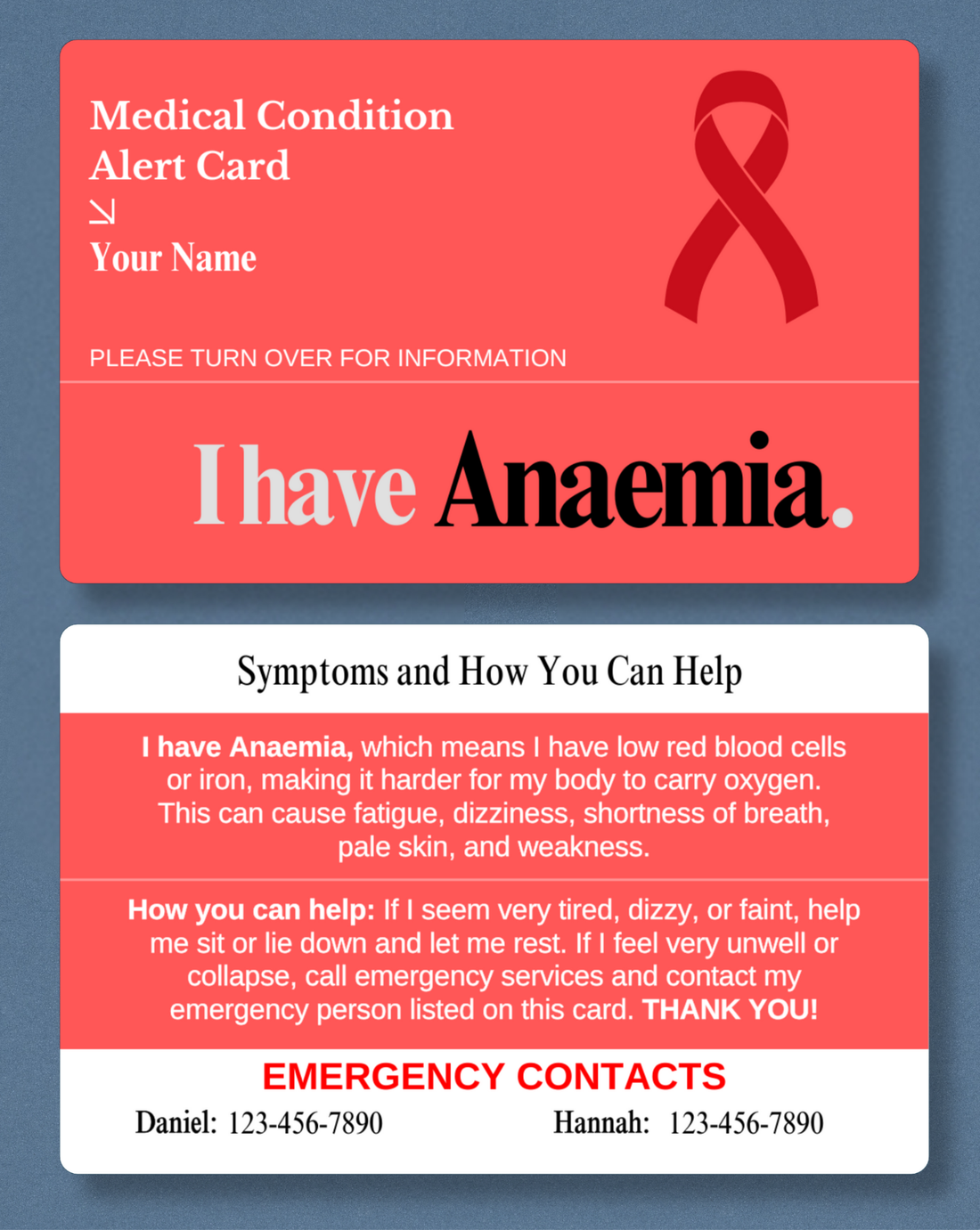 Anaemia Medical Alert Card