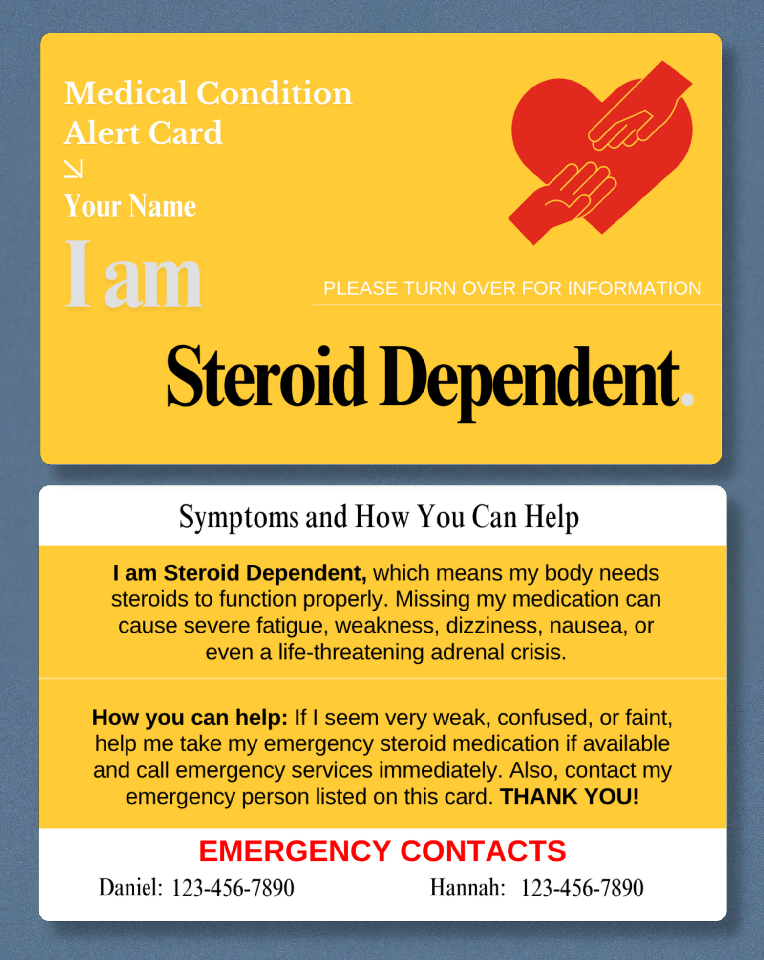 Steroid Dependent Medical Alert Card